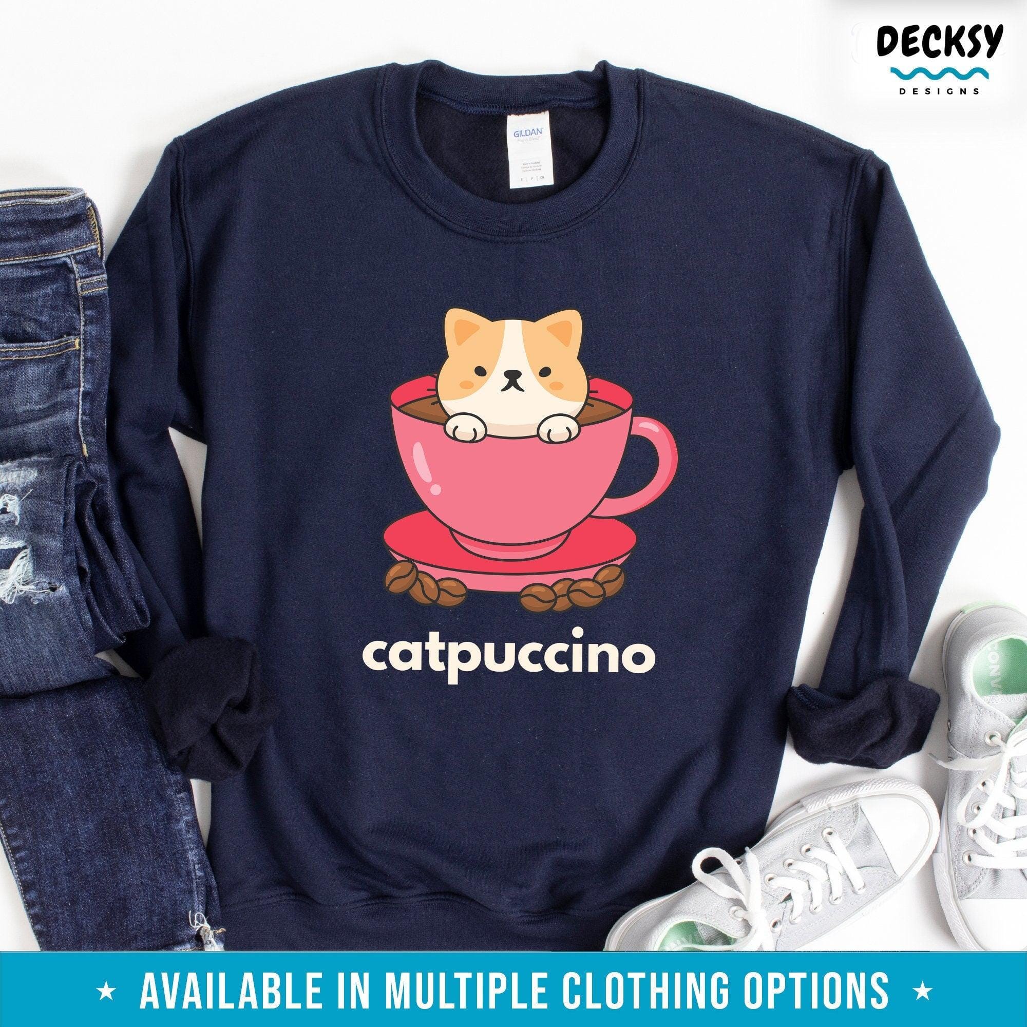 Cat And Coffee Shirt, Cat Lover Gift-Clothing:Gender-Neutral Adult Clothing:Tops & Tees:T-shirts:Graphic Tees-DecksyDesigns