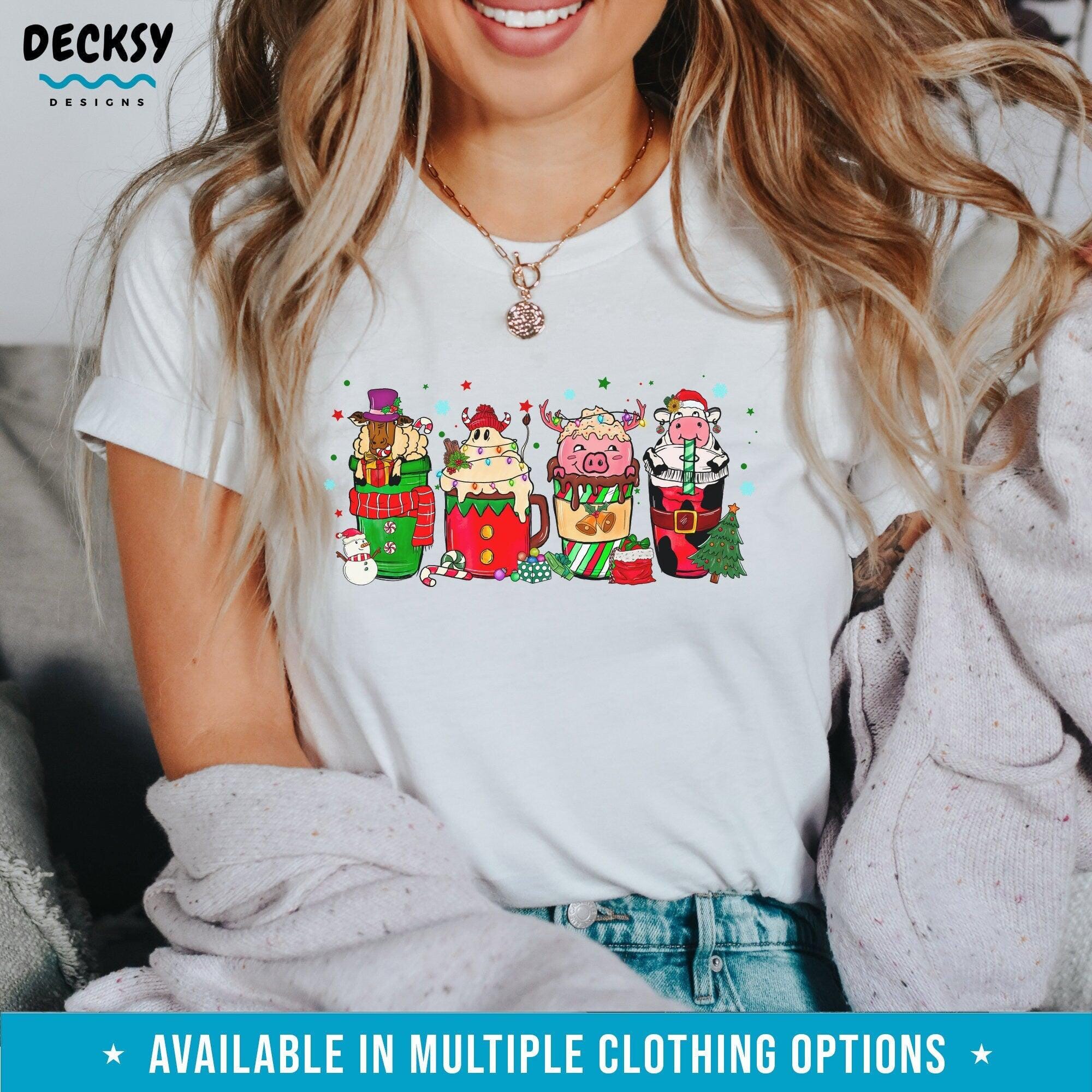 Christmas Coffee Drinks Shirt, Farm Animal Gift, Funny Xmas Sweatshirt Hoodie-Clothing:Gender-Neutral Adult Clothing:Tops & Tees:T-shirts:Graphic Tees-DecksyDesigns