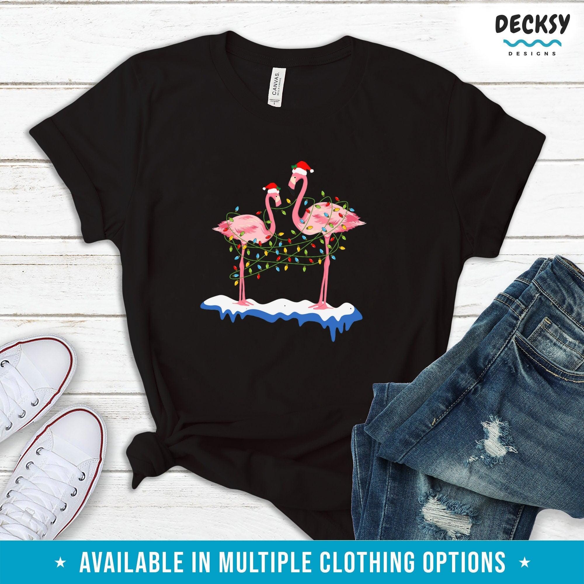 Christmas Flamingo Shirt, Cute Pink Flamingo Sweatshirt Hoodie-Clothing:Gender-Neutral Adult Clothing:Tops & Tees:T-shirts:Graphic Tees-DecksyDesigns