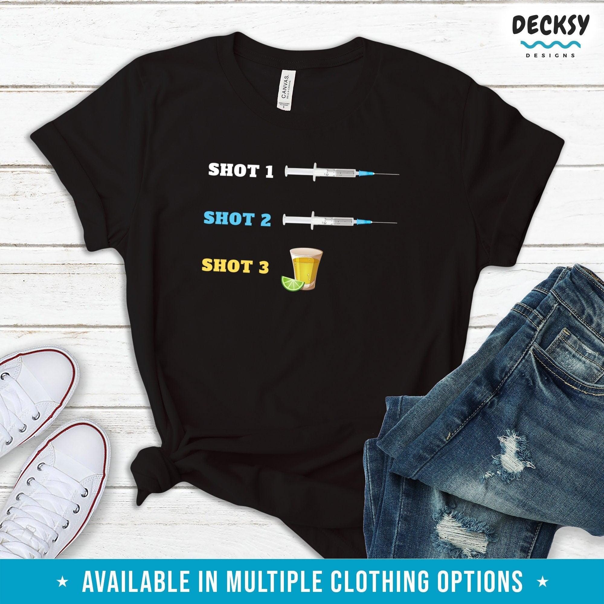 Fully Vaccinated Shots Shirt, Funny Vaxx Gift-Clothing:Gender-Neutral Adult Clothing:Tops & Tees:T-shirts:Graphic Tees-DecksyDesigns