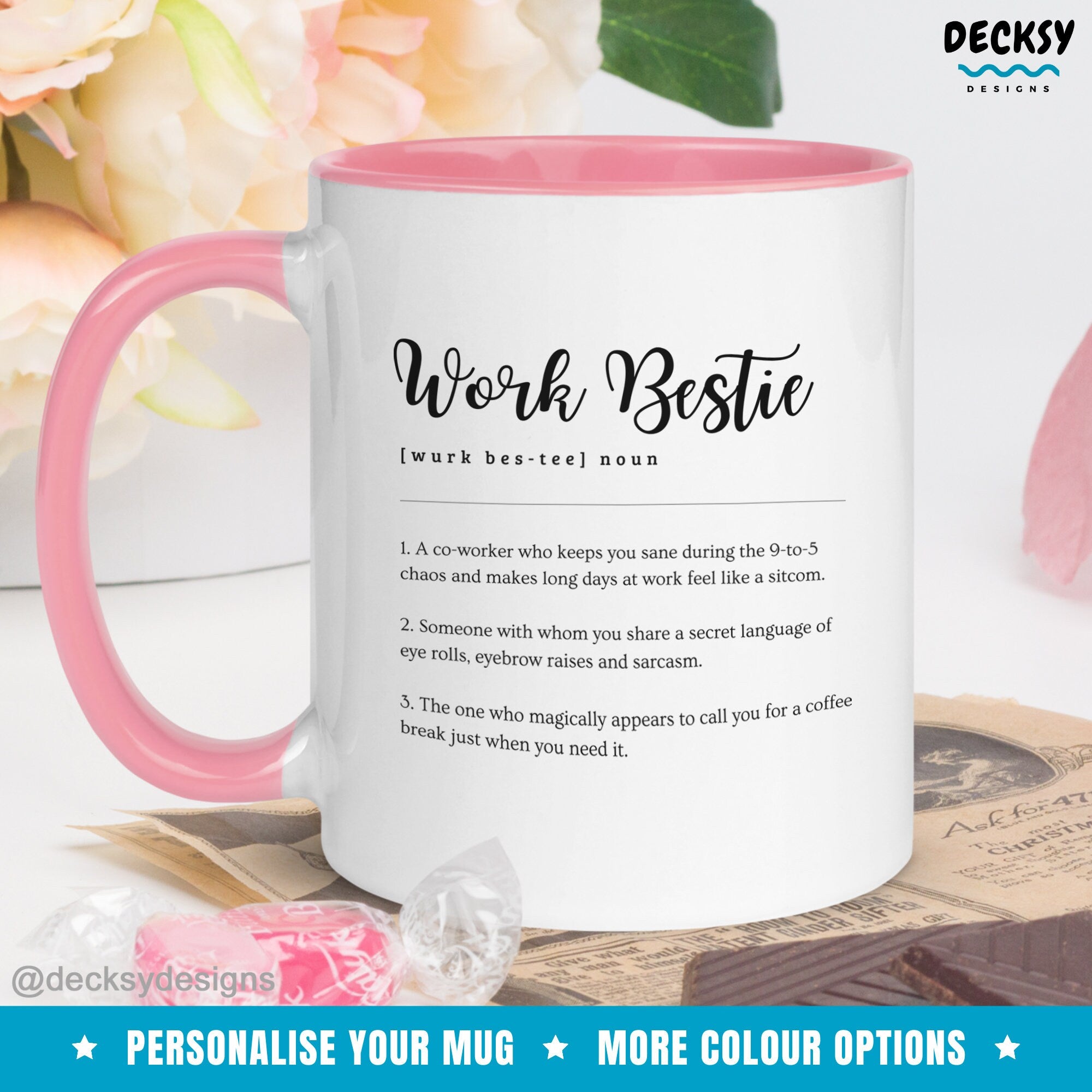 Work Bestie Mug, Custom Gift For Coworker, Personalised Gift For Work Friend Funny Colleague Appreciation Gift, Work Colleague Birthday Gift Mugs by DecksyDesigns