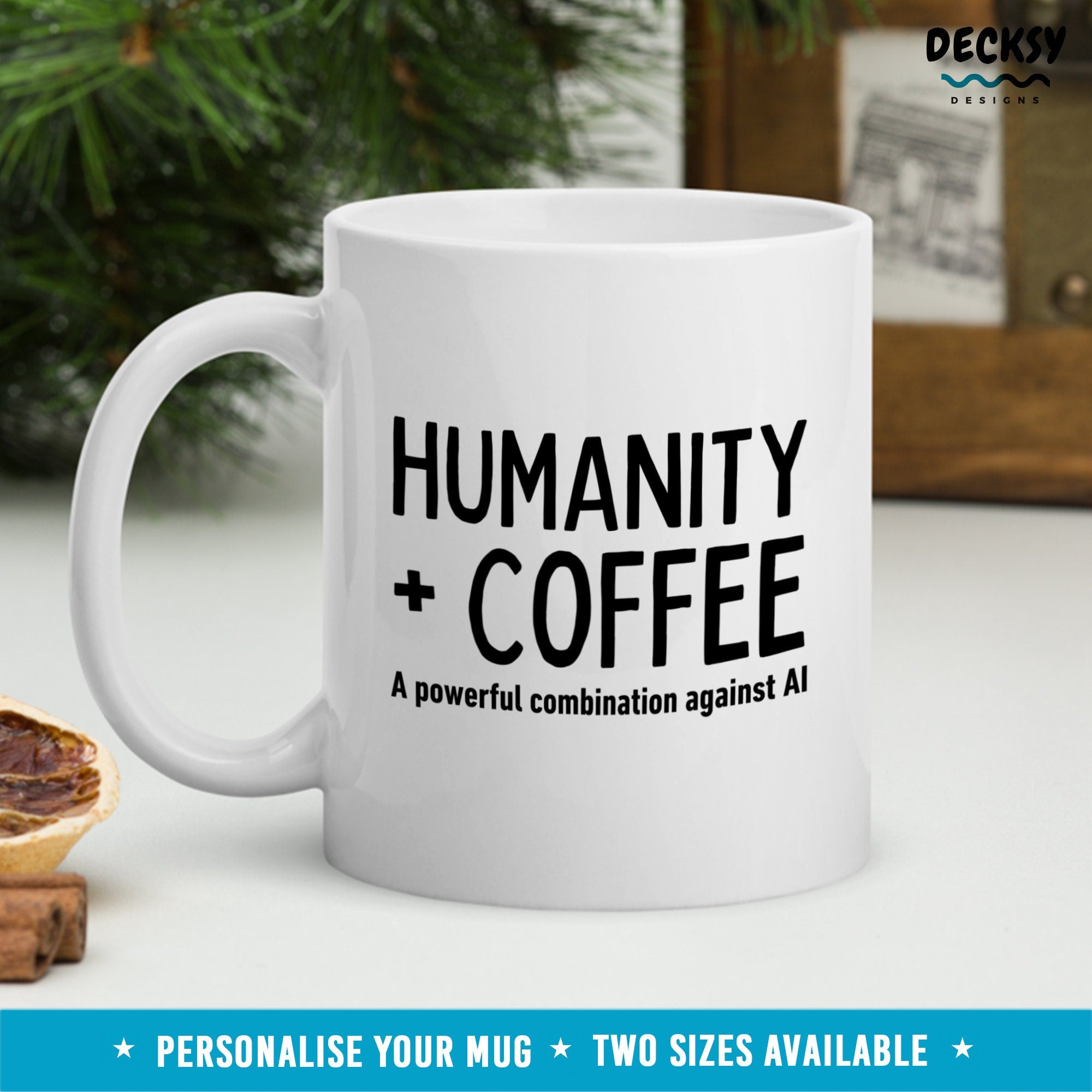 Human and Coffee Against AI Mug, Personalized Gift, Funny Custom Mug, Artificial Intelligence Mug, Office Coworker Mug, Gift For Colleague Mugs by DecksyDesigns