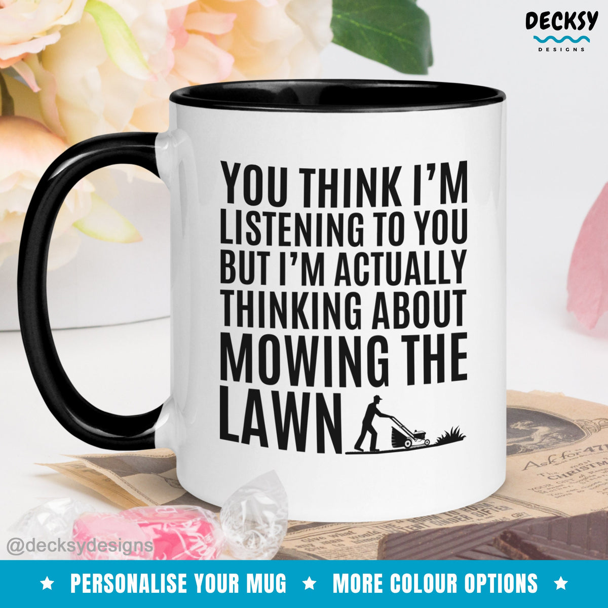 Lawn Mowing Mug, Personalised Landscaper Gift, Lawn Mower Gift, Funny Gift For Dad From Daughter, Grandpa Coffee Mug, Indoor Gardening Cup Mugs by DecksyDesigns