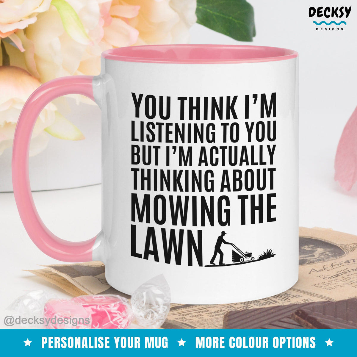 Lawn Mowing Mug, Personalised Landscaper Gift, Lawn Mower Gift, Funny Gift For Dad From Daughter, Grandpa Coffee Mug, Indoor Gardening Cup Mugs by DecksyDesigns