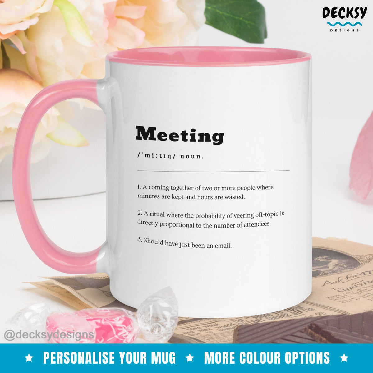 Funny Office Mug, Virtual Meeting Mug, Personalised Meeting Definition Gift, Boss Birthday Cup, Leaving Gift Mug, Work From Home Humour Mug Mugs by DecksyDesigns