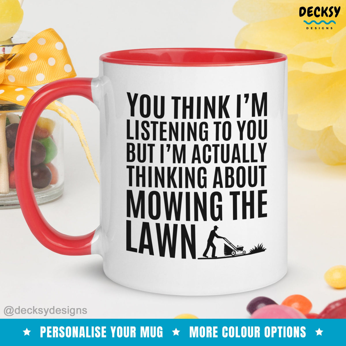 Lawn Mowing Mug, Personalised Landscaper Gift, Lawn Mower Gift, Funny Gift For Dad From Daughter, Grandpa Coffee Mug, Indoor Gardening Cup Mugs by DecksyDesigns
