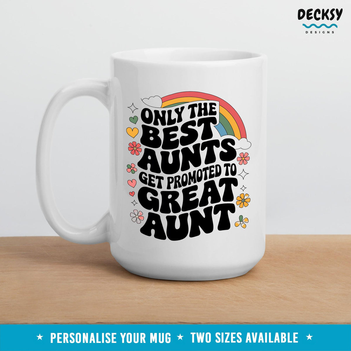 Great Aunt Mug, Personalised Great Aunt Gift, Pregnancy Reveal, Promoted To Great Auntie, Worlds Best Aunt Mug, Great Aunt To Be, Best Aunty Mugs by DecksyDesigns