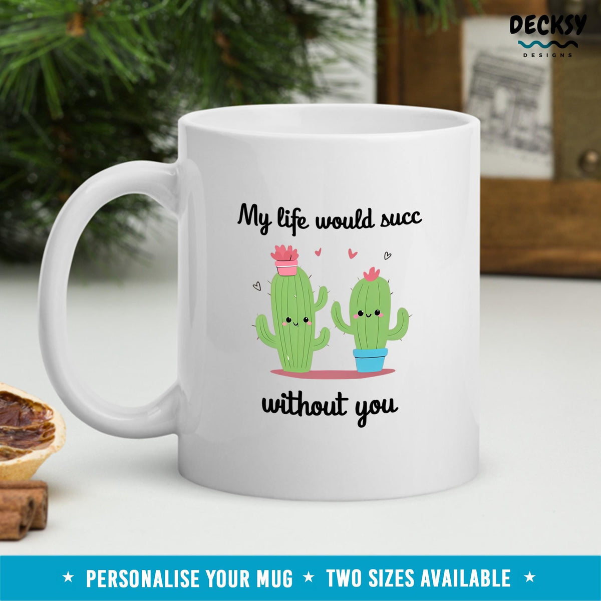 Custom Couples Mug, Succulent Lover Gift, Cactus Mug, Anniversary Gift For Husband, Cute Romantic Gift, Personalised Valentine's Day Gift Mugs by DecksyDesigns