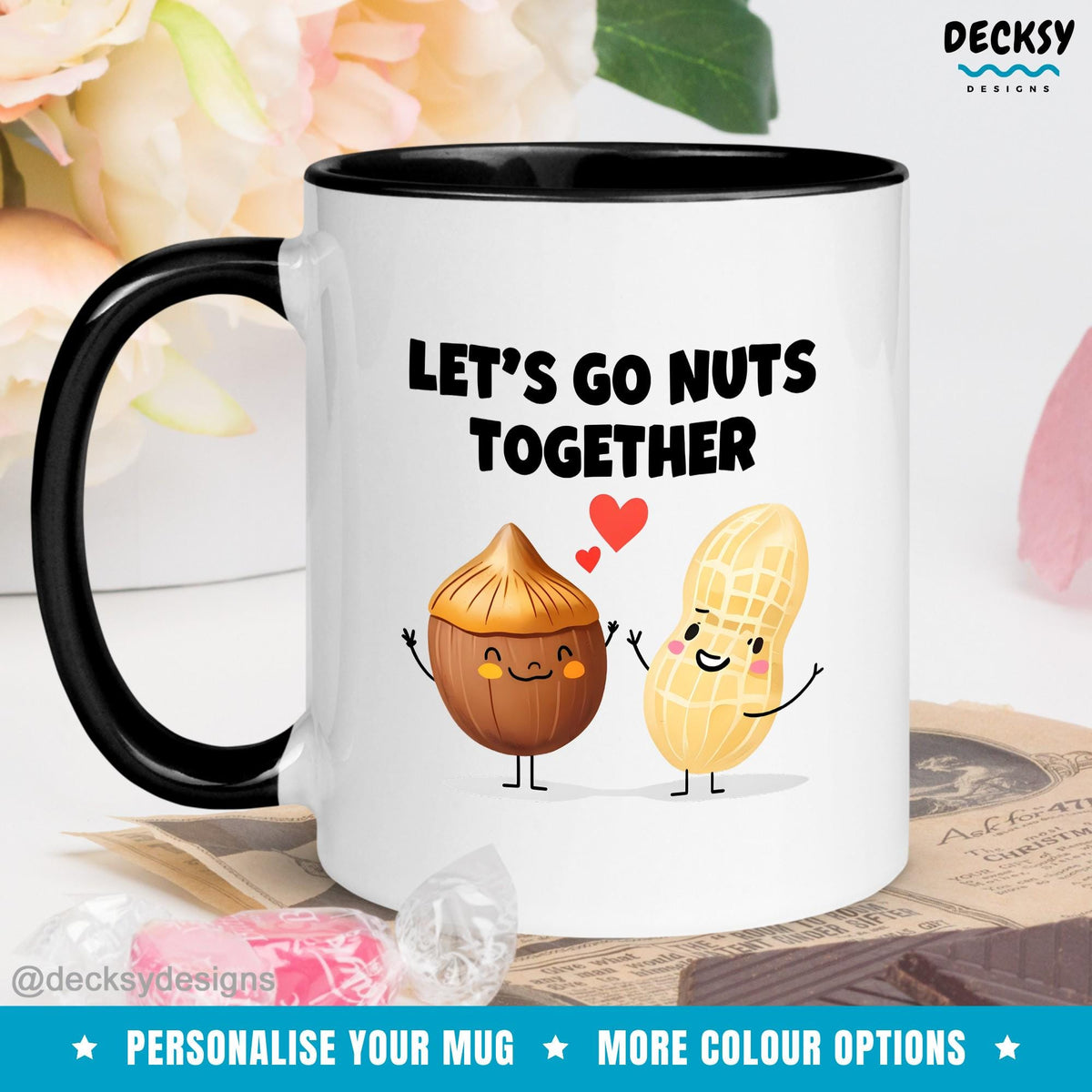 Nuts About You Couple Mug, Personalized Coffee Mug, Valentine's Day Gift Mugs by DecksyDesigns