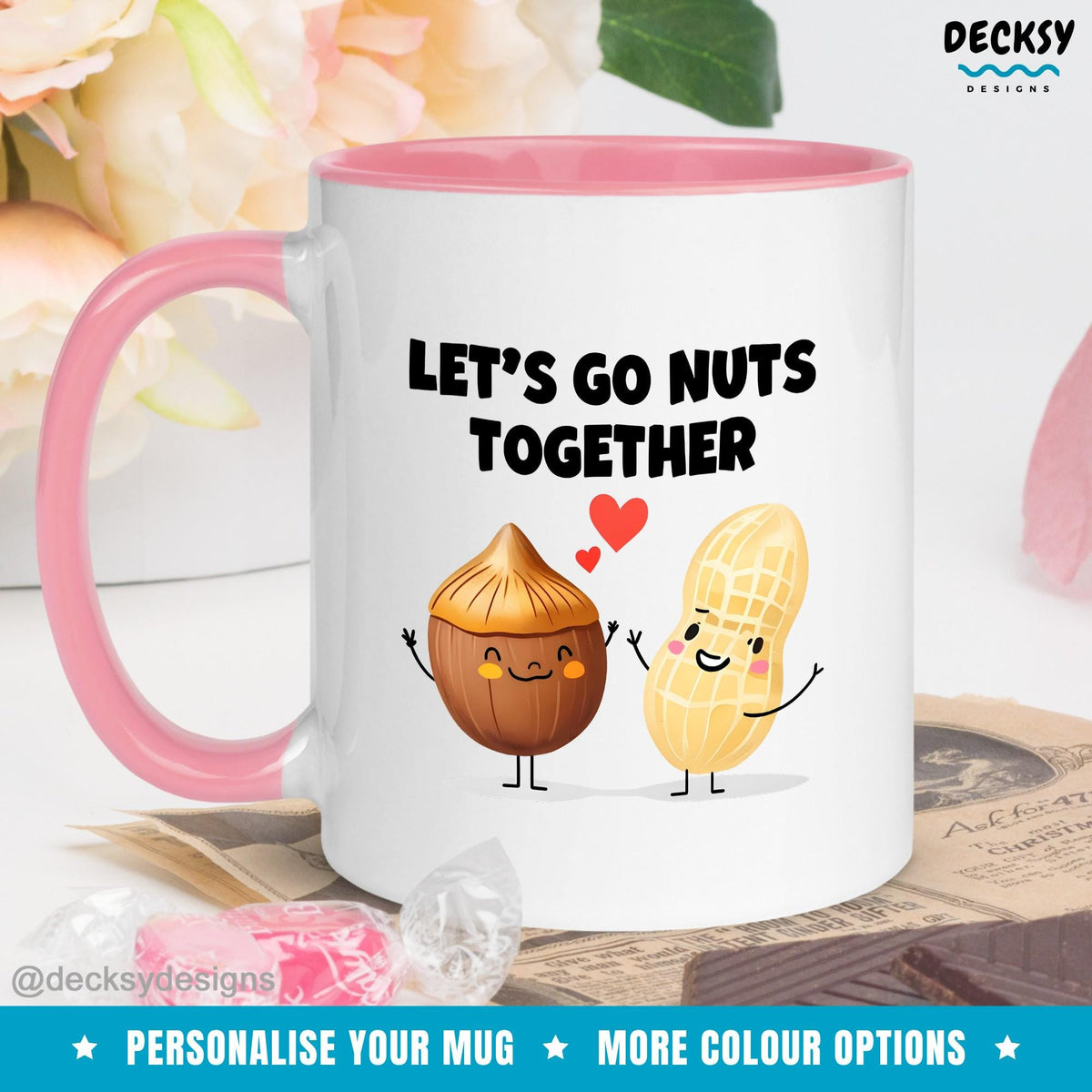 Nuts About You Couple Mug, Personalized Coffee Mug, Valentine's Day Gift Mugs by DecksyDesigns