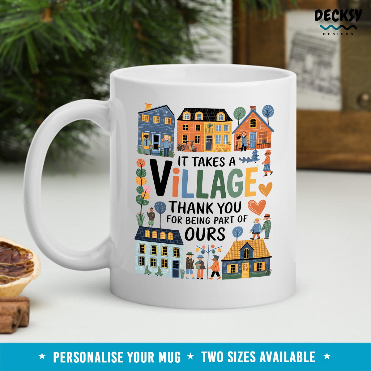 It Takes A Village, Nanny Thank You Mug, Baby Shower Gift, First Time Mum Friend Babysitter Teacher Volunteer Grandparents Appreciation Gift Mugs by DecksyDesigns