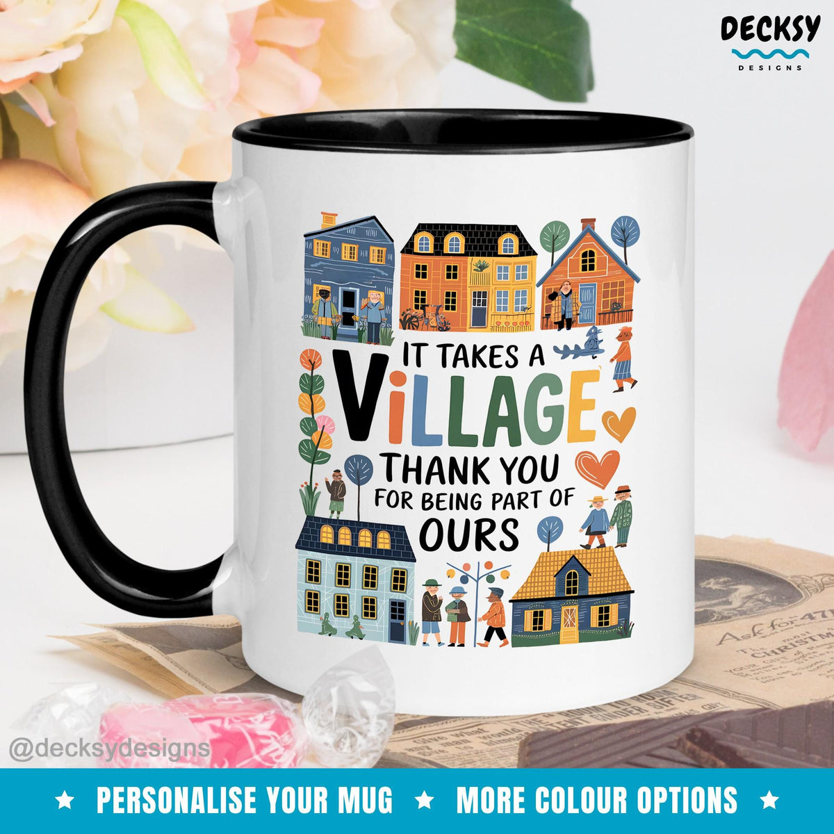 It Takes A Village, Nanny Thank You Mug, Baby Shower Gift, First Time Mum Friend Babysitter Teacher Volunteer Grandparents Appreciation Gift Mugs by DecksyDesigns