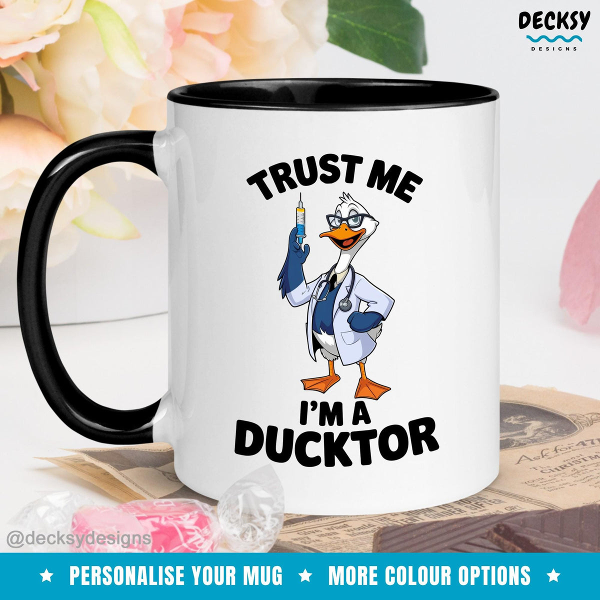 Personalized Doctor Coffee Mug: Funny Ducktor Gift Mugs by DecksyDesigns