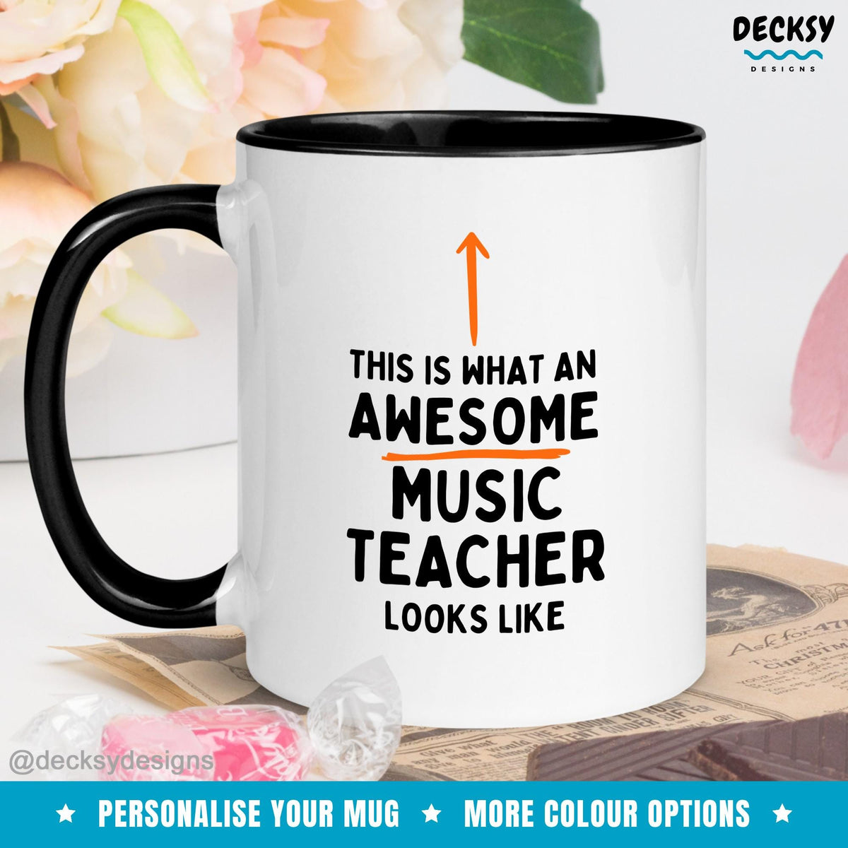 Music Teacher Mug, Custom Best Music Teacher Gift, School Band Teacher Gift, Choir Teacher Gift, Orchestra Teacher, Teacher Appreciation Mugs by DecksyDesigns
