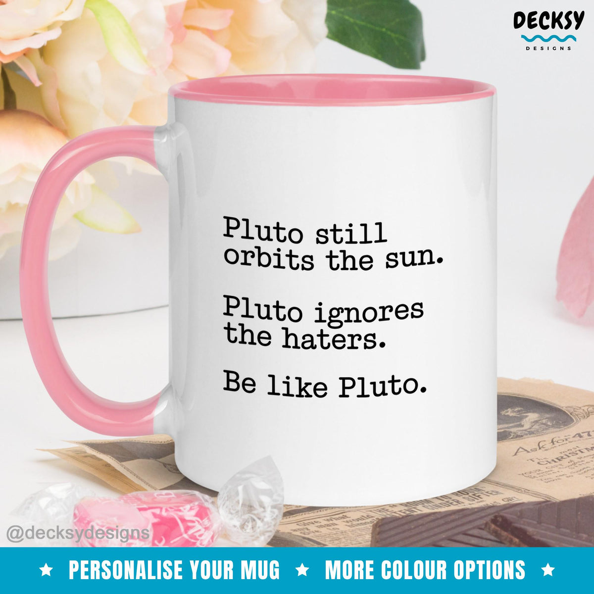 Funny Pluto Mug, Custom Astronomy Mug, Space Lover Gift, Science Teacher Gift, Personalized Gift, Pluto Planet Mug, Motivation Quote Mug Mugs by DecksyDesigns
