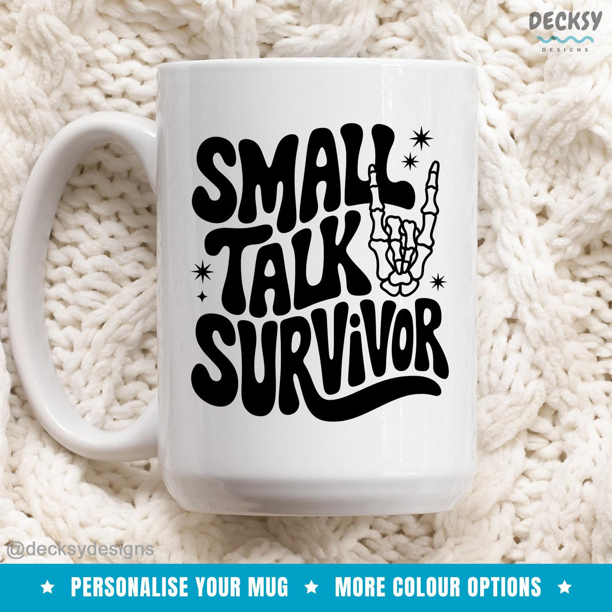 Small Talk Survivor Office Mug, Custom Coworker Birthday Gift, Friend Funny Mug, Work Appropriate Mug, Employee Gift, Introverted Partner Mugs by DecksyDesigns