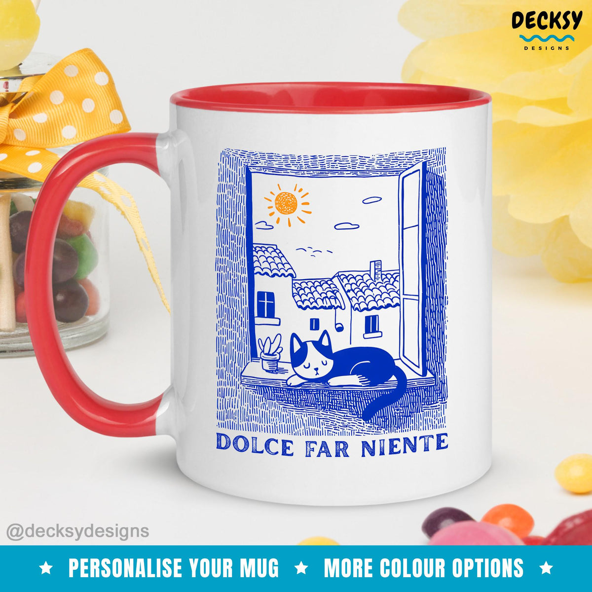 Slow Living Mug, Il Dolce Far Niente Mug, Custom Self Care Coffee Mug, Personalized Cat Gift, Italian Mindfulness Quote, Cozy Mug Aesthetic Mugs by DecksyDesigns