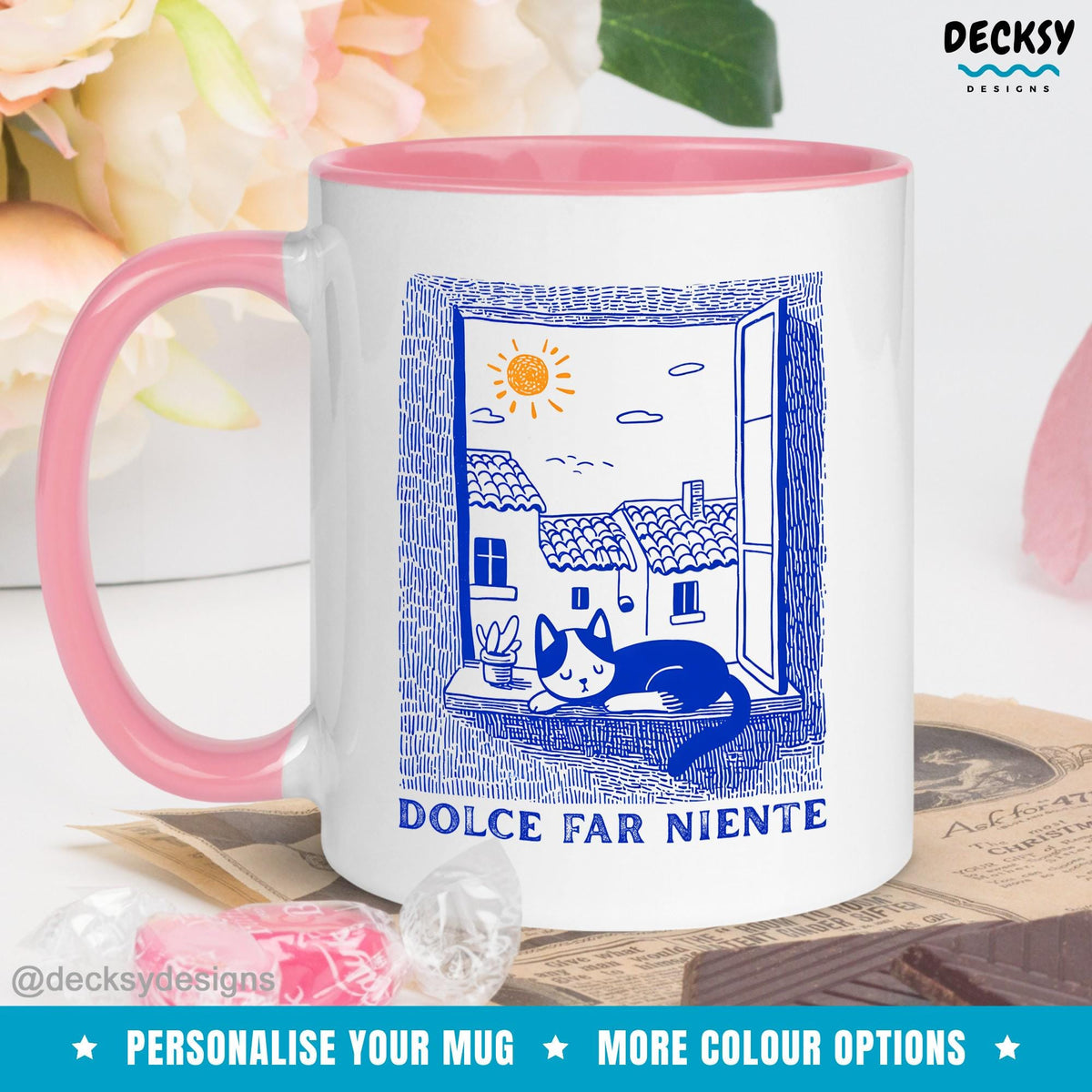 Slow Living Mug, Il Dolce Far Niente Mug, Custom Self Care Coffee Mug, Personalized Cat Gift, Italian Mindfulness Quote, Cozy Mug Aesthetic Mugs by DecksyDesigns