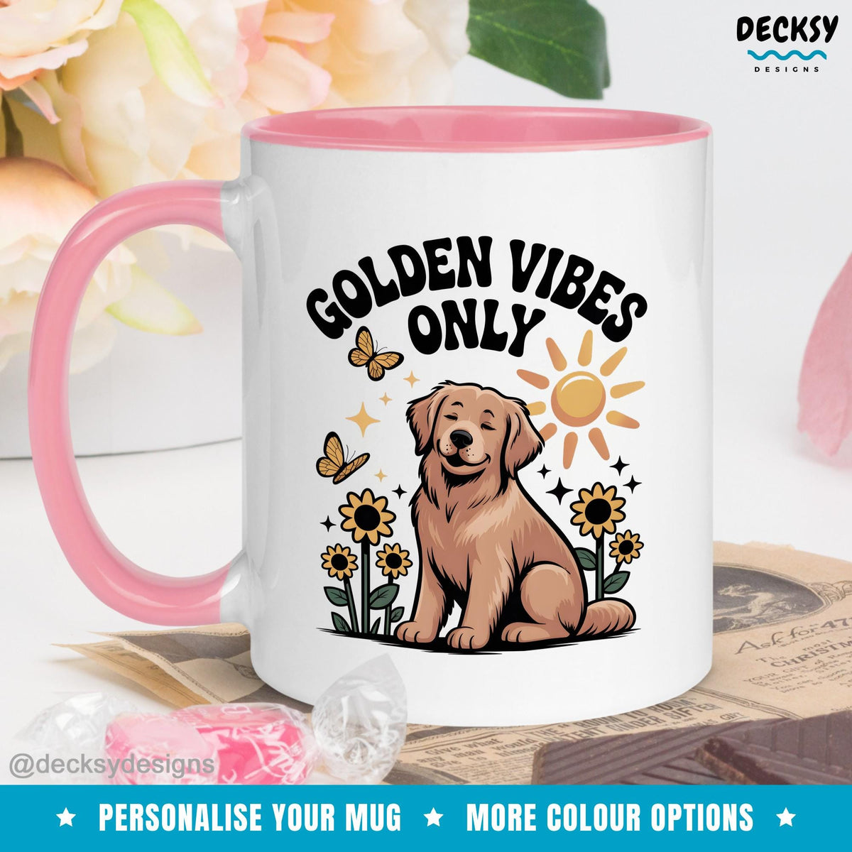 Golden Retriever Mug, Custom Dog Mum Mug, Personalised Dog Dad Gift, Pet Owner Gift, Golden Retriever Mom Cup Mugs by DecksyDesigns