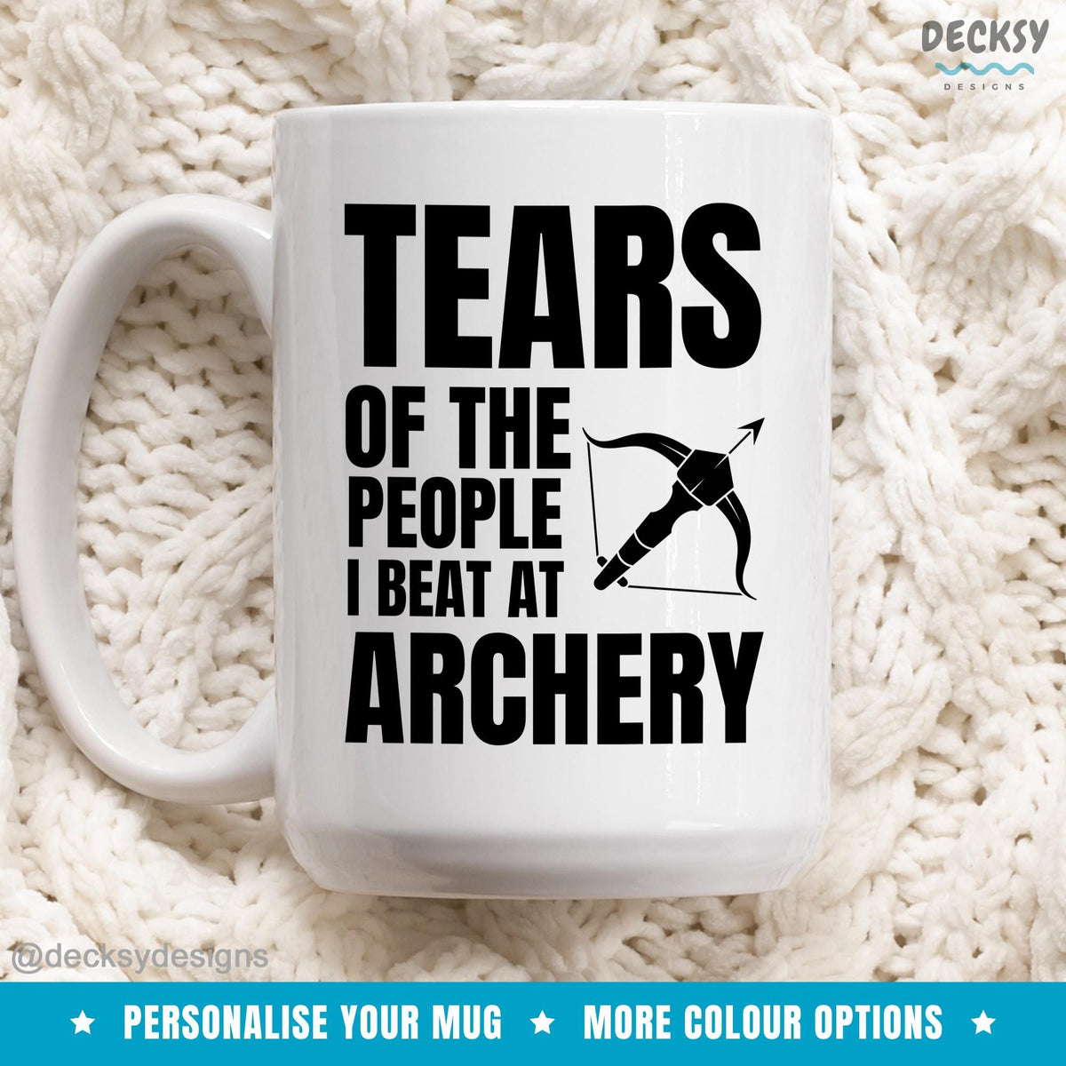 Archery Mug, Personalised Gift For Archer, Bow And Arrow Mug, Gift For Son, Archery Coach Gift, Sports Enthusiast Cup, Bow Hunting Mug Mugs by DecksyDesigns