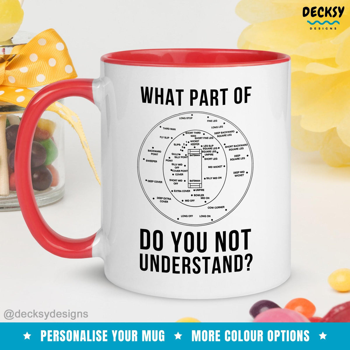 Cricket Field Positions Mug, Funny Cricketer Gift, Personalised Coffee Cup Mugs by DecksyDesigns