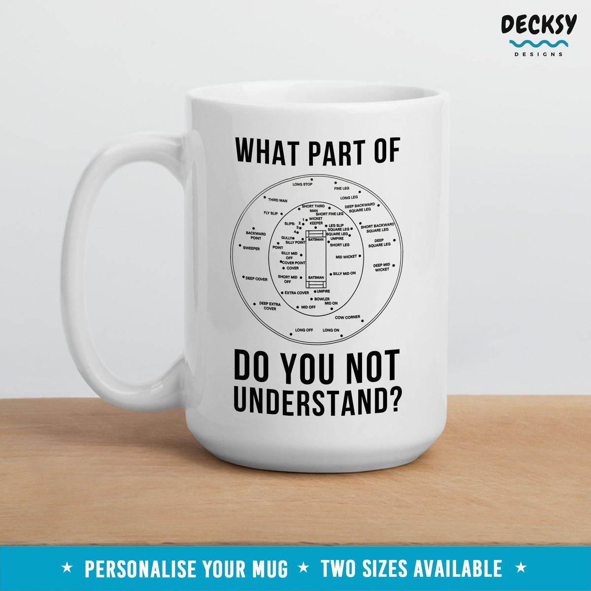 Cricket Field Positions Mug, Funny Cricketer Gift, Personalised Coffee Cup Mugs by DecksyDesigns