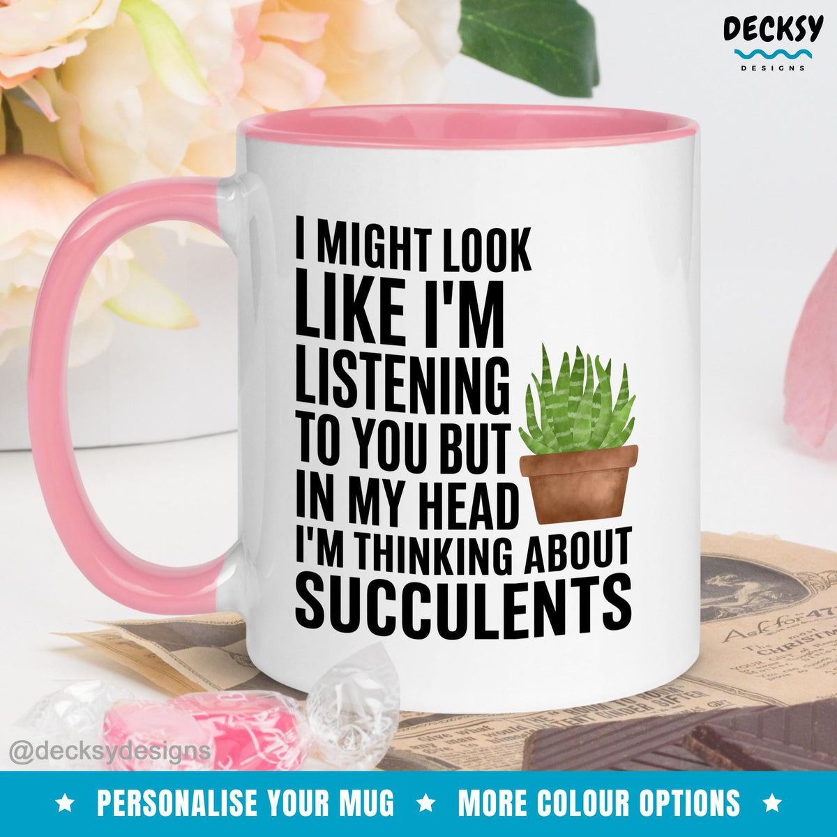 Succulent Lover Mug, Custom Plant Mom Gift, Gardening Dad Mug Mugs by DecksyDesigns