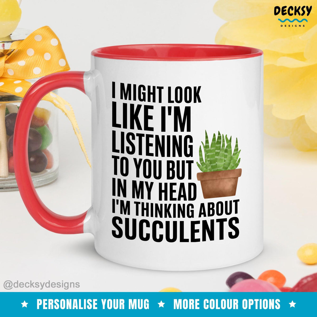 Succulent Lover Mug, Custom Plant Mom Gift, Gardening Dad Mug Mugs by DecksyDesigns