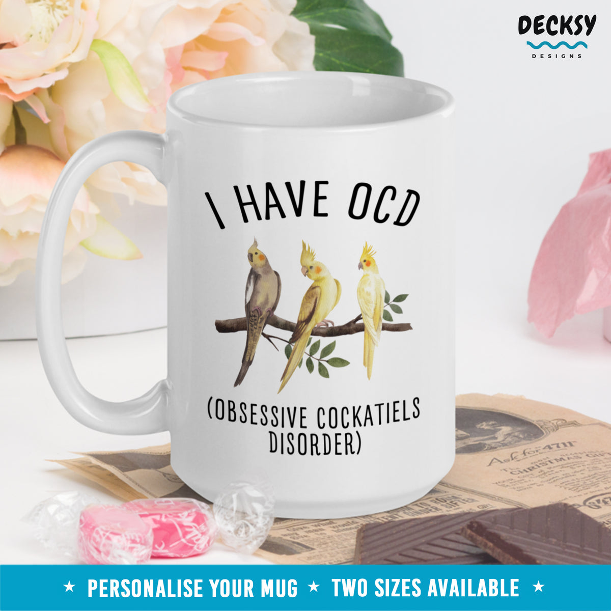 Cockatiel Mug, Funny Bird Gift, Personalised Cockatiel Owner Mug