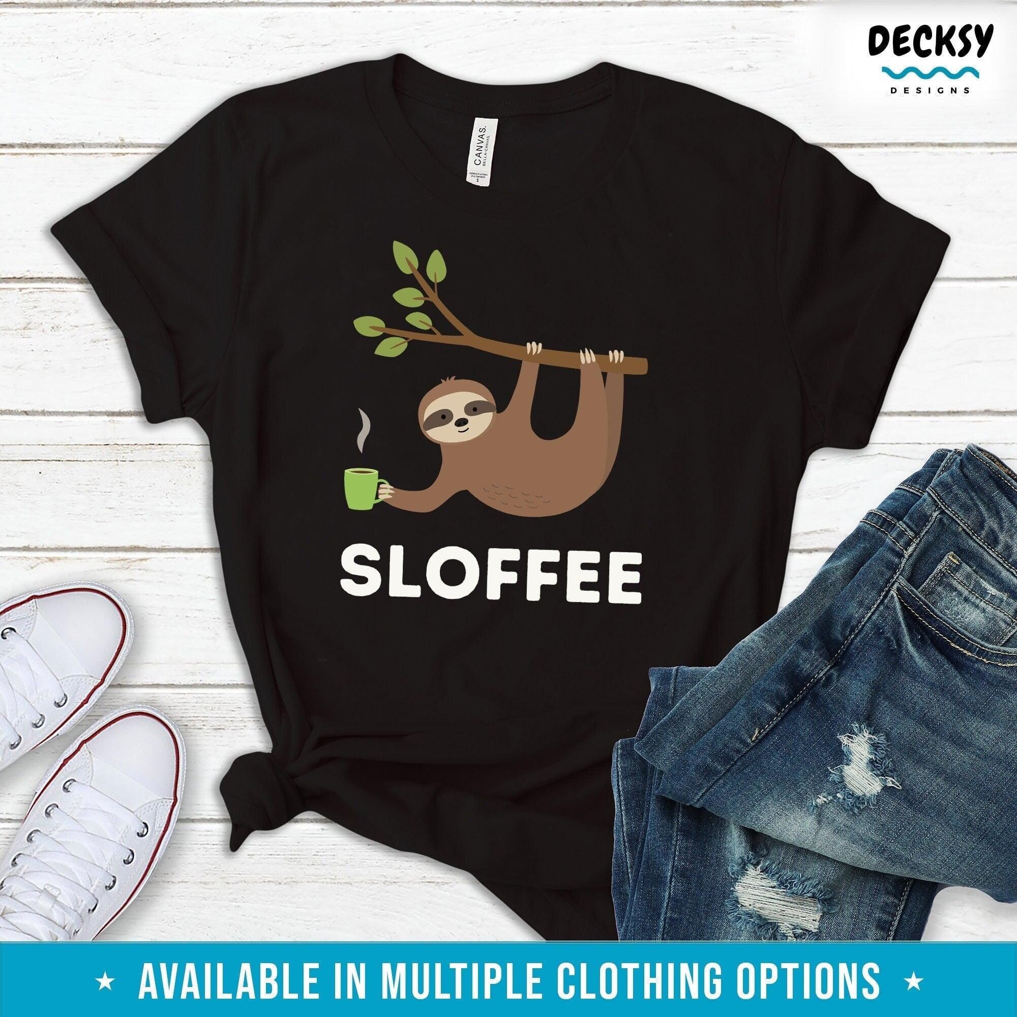 Sloffee Tshirt, Sloth Gift Coffee Lover-Clothing:Gender-Neutral Adult Clothing:Tops & Tees:T-shirts:Graphic Tees-DecksyDesigns