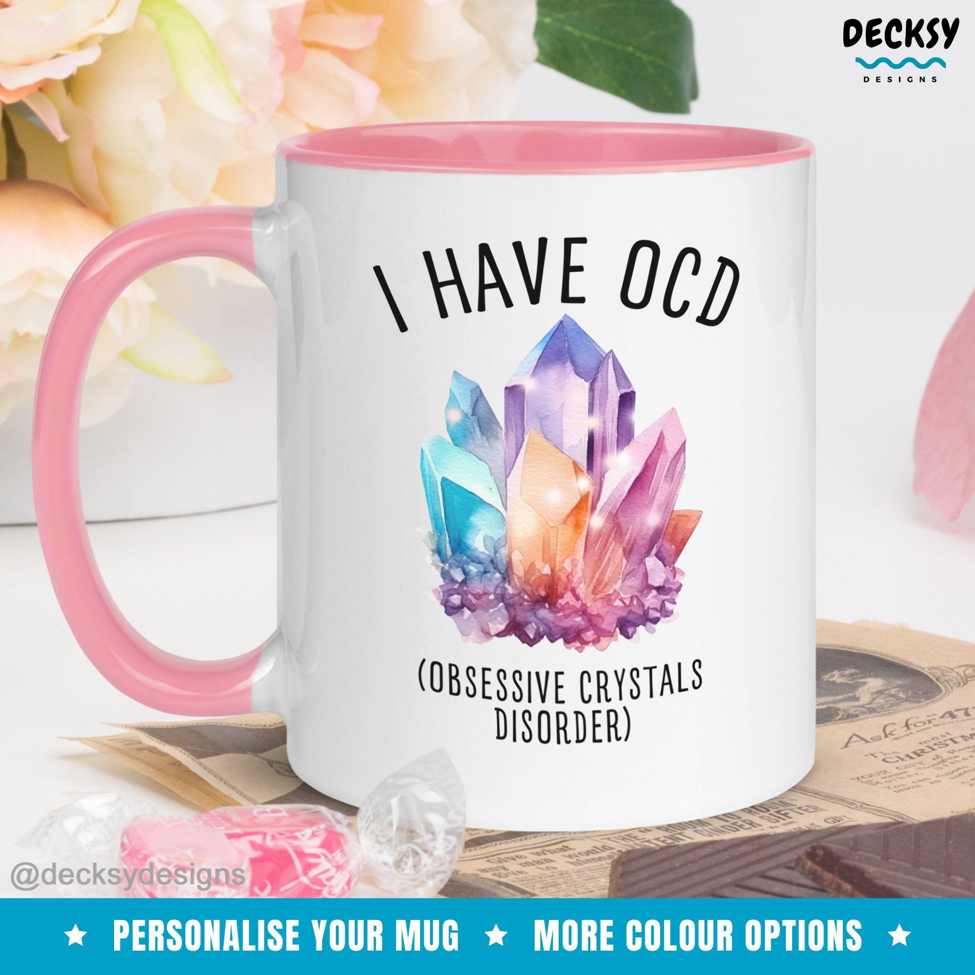 Crystal Coffee Mug, Personalised Spiritual Crystal Lover Gift, Gemstone Lover Gift For Mom From Daughter In Law, Small Business Mama Cup Mugs by DecksyDesigns