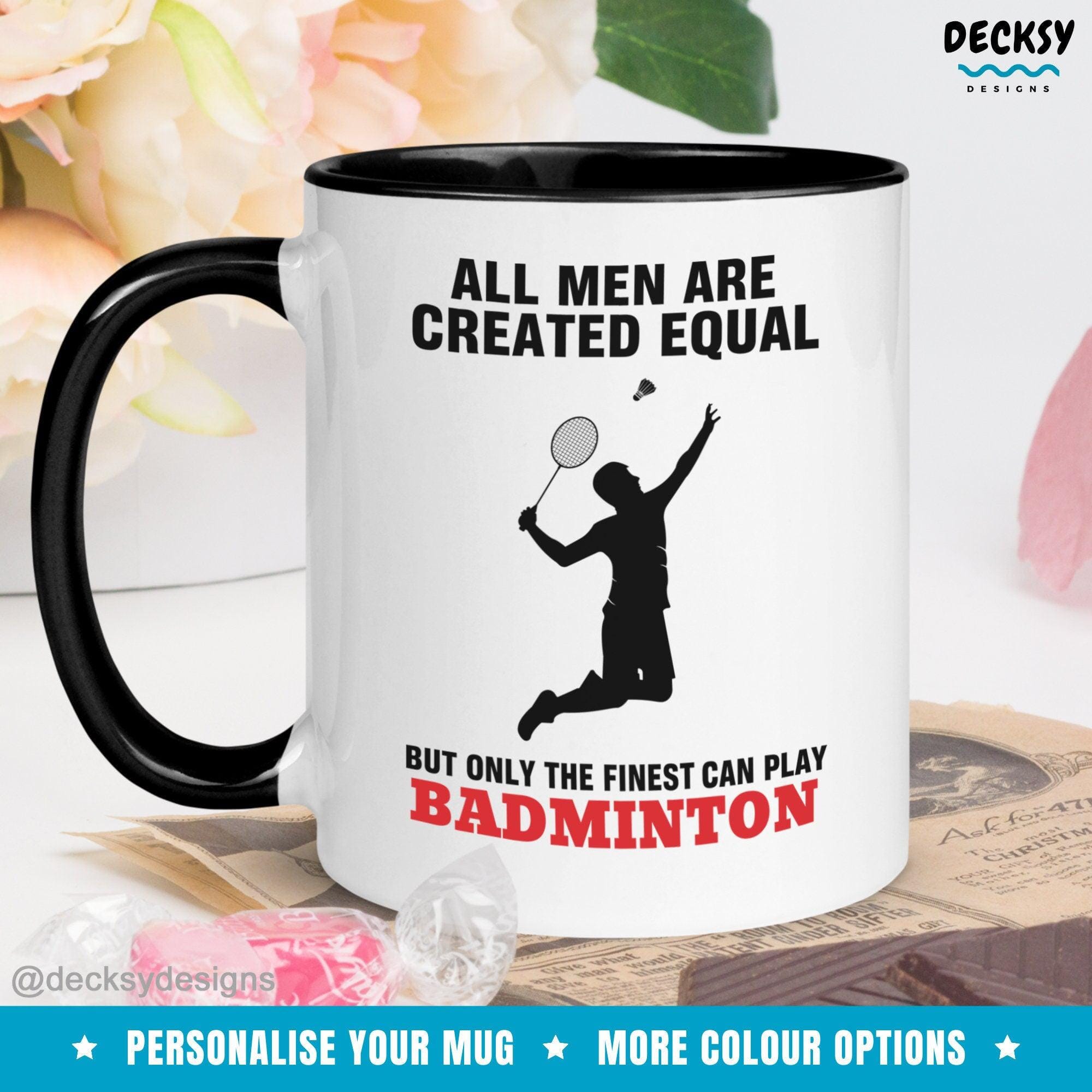 Badminton Mug, Badminton Player Gift For Men-Home & Living:Kitchen & Dining:Drink & Barware:Drinkware:Mugs-DecksyDesigns-White Mug 11 oz-NO PERSONALISATION-DecksyDesigns