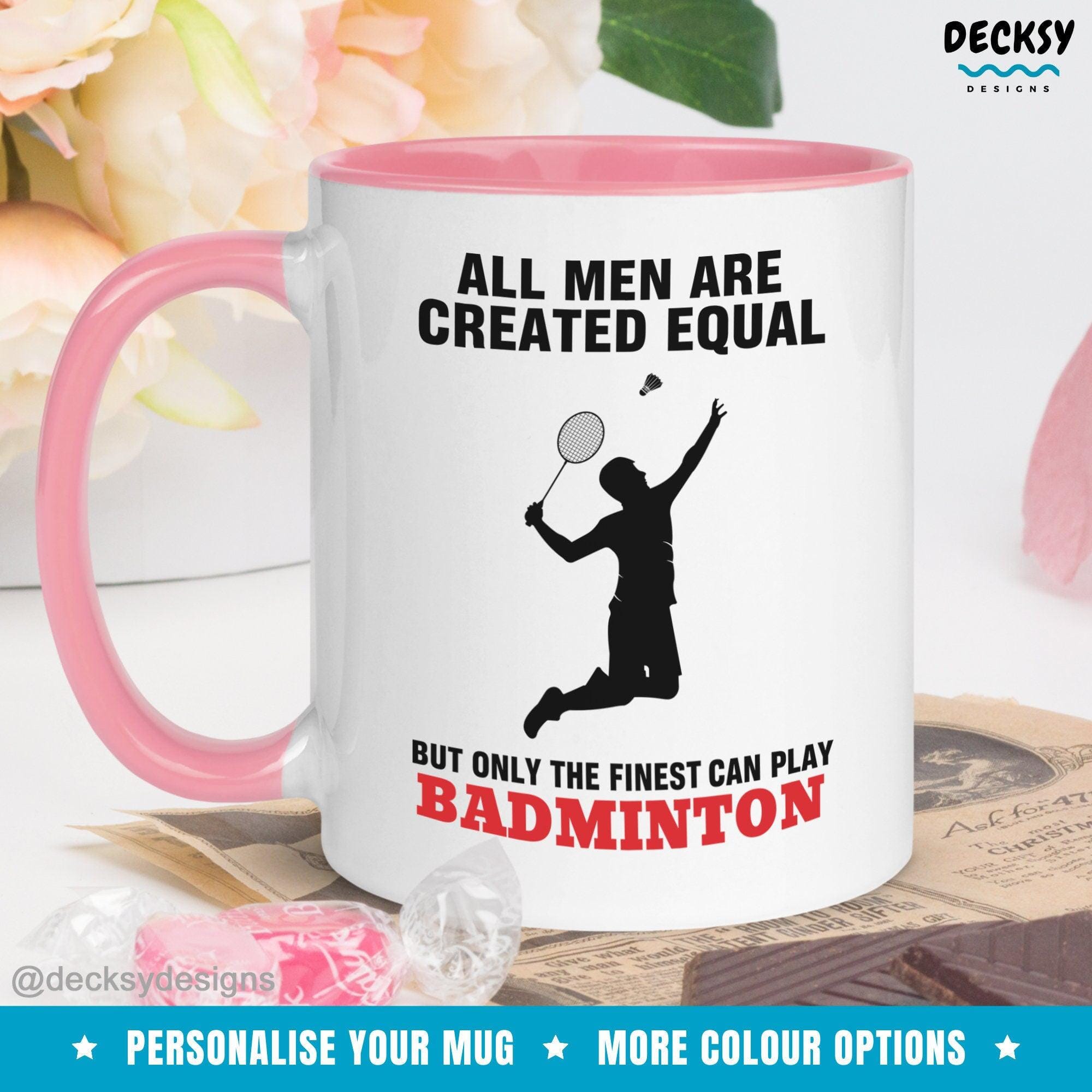 Badminton Mug, Badminton Player Gift For Men-Home & Living:Kitchen & Dining:Drink & Barware:Drinkware:Mugs-DecksyDesigns-White Mug 11 oz-NO PERSONALISATION-DecksyDesigns