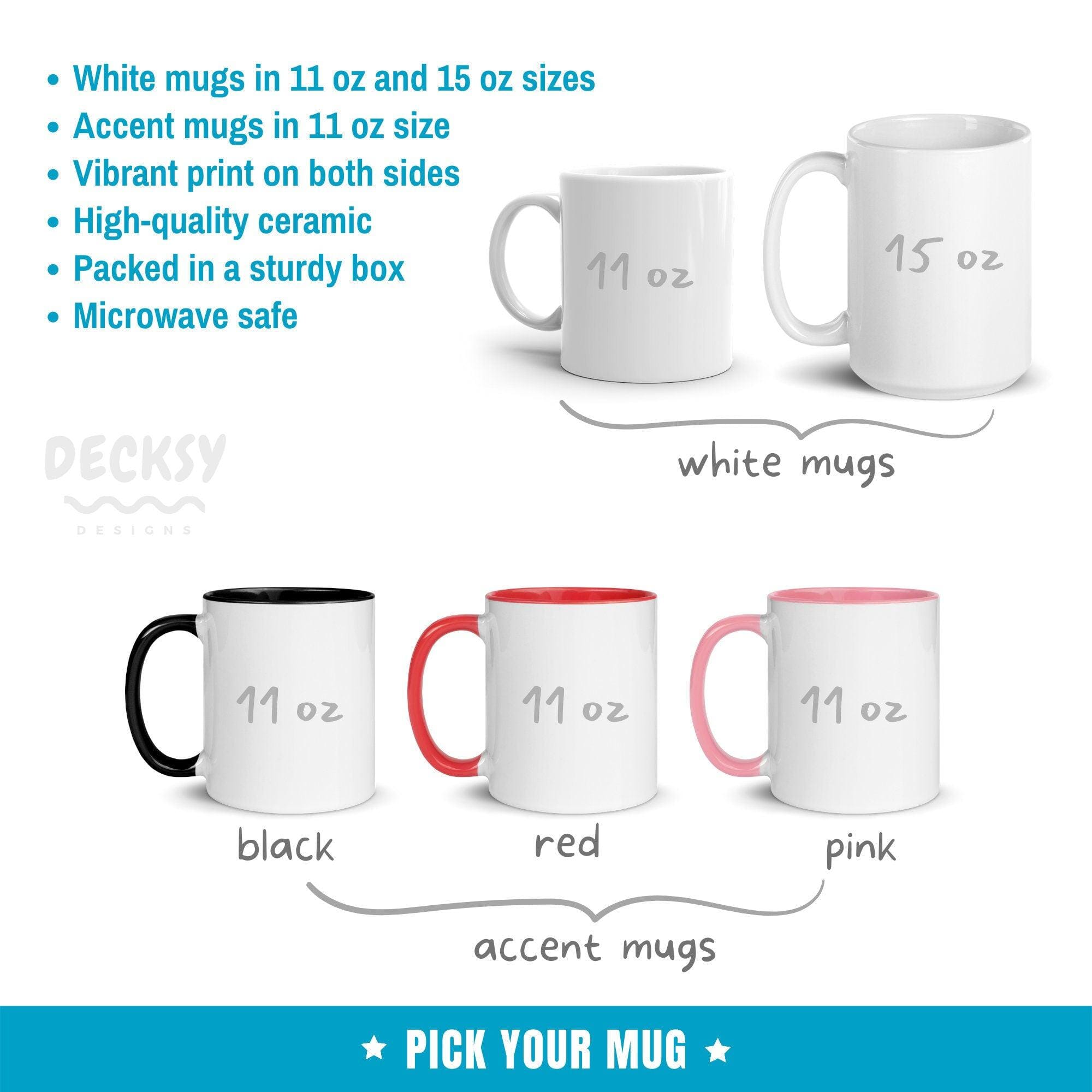 Bicycle Coffee Mug, Funny Riding Gifts-Home & Living:Kitchen & Dining:Drink & Barware:Drinkware:Mugs-DecksyDesigns-Pink Accent Mug 11 oz-Font #4-DecksyDesigns