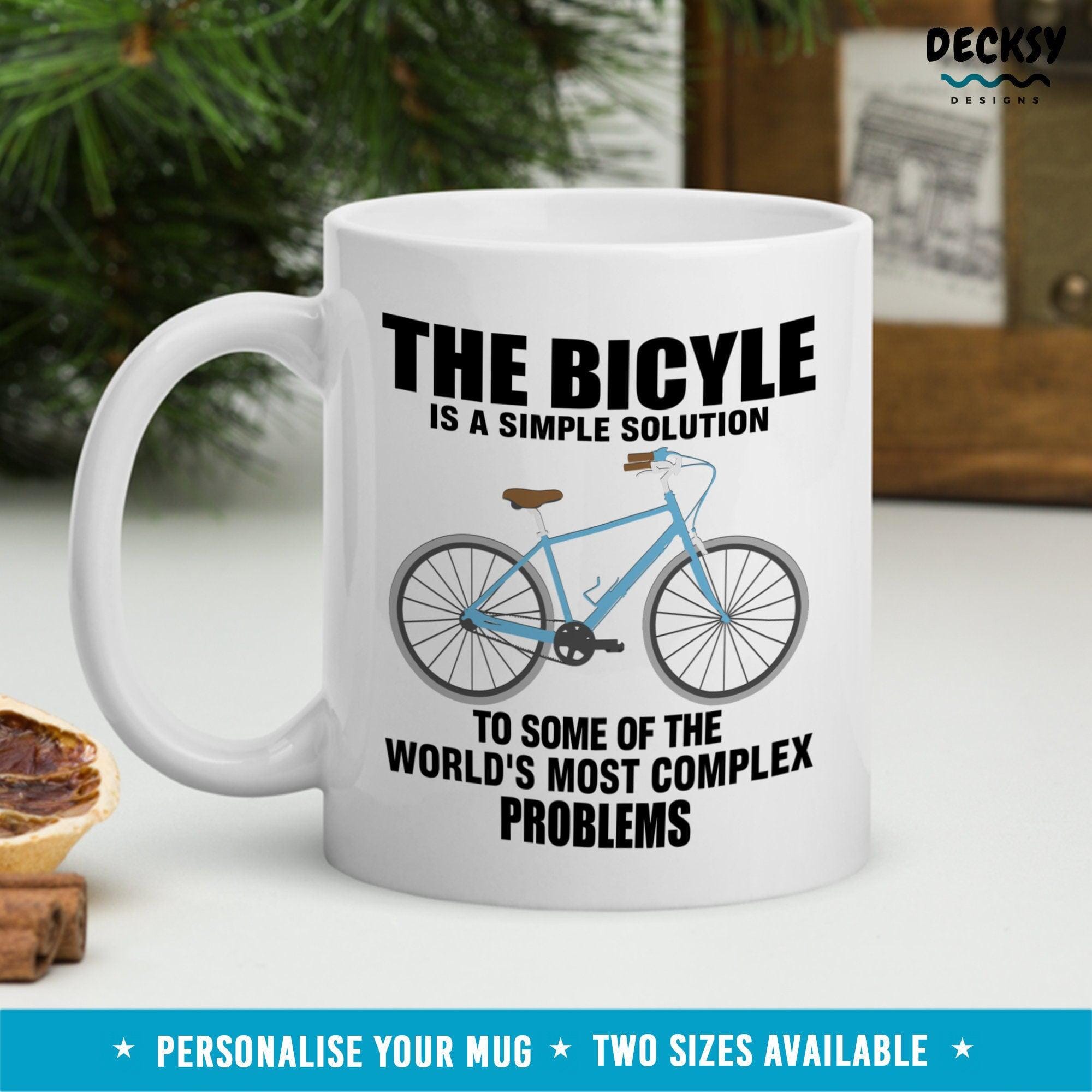 Bicycle Mug, Custom Cycling Gift-Home & Living:Kitchen & Dining:Drink & Barware:Drinkware:Mugs-DecksyDesigns-White Mug 11 oz-NO PERSONALISATION-DecksyDesigns