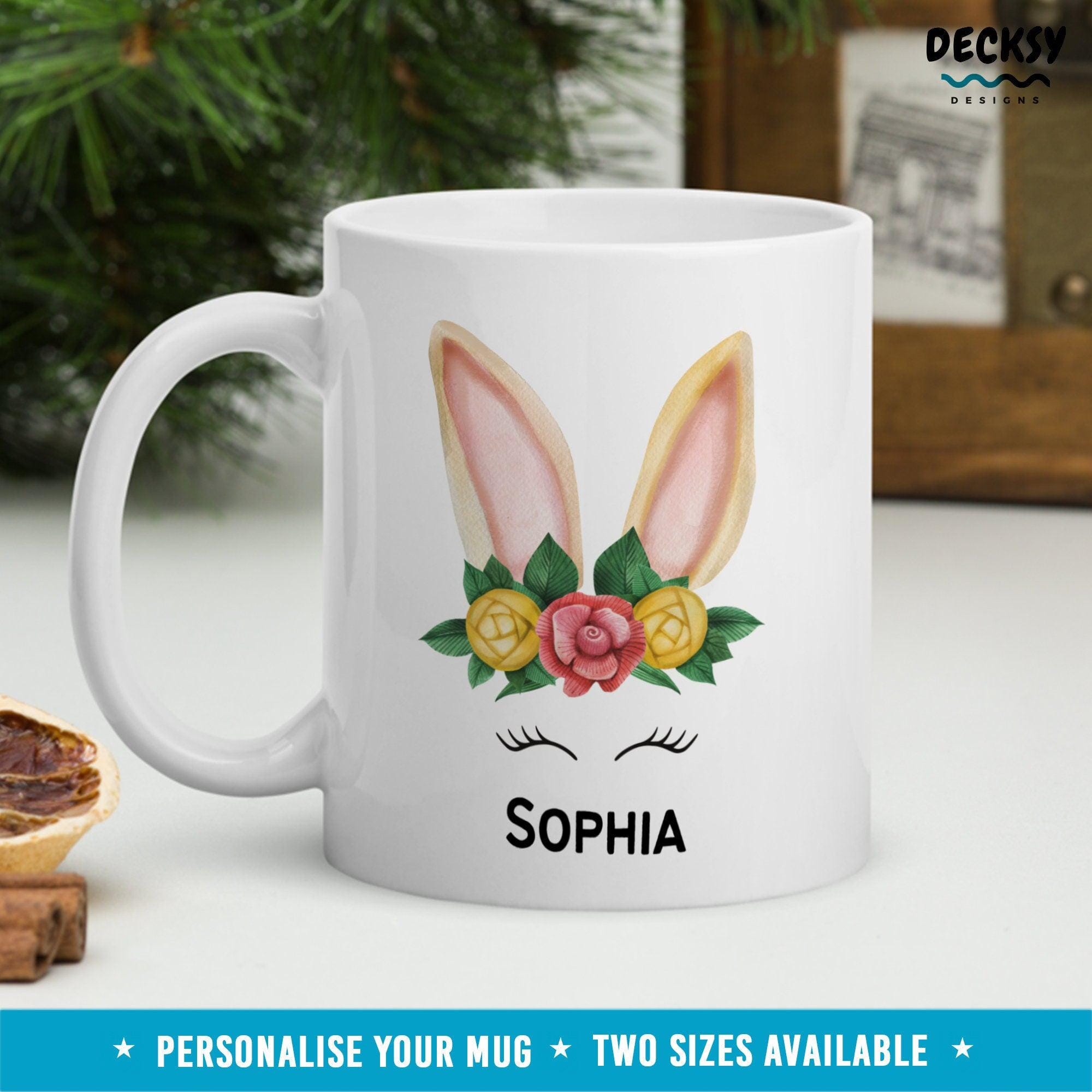 Custom Easter Name Mug Gift, Easter Bunny Mug-Home & Living:Kitchen & Dining:Drink & Barware:Drinkware:Mugs-DecksyDesigns-White Mug 11 oz-Font #1-DecksyDesigns