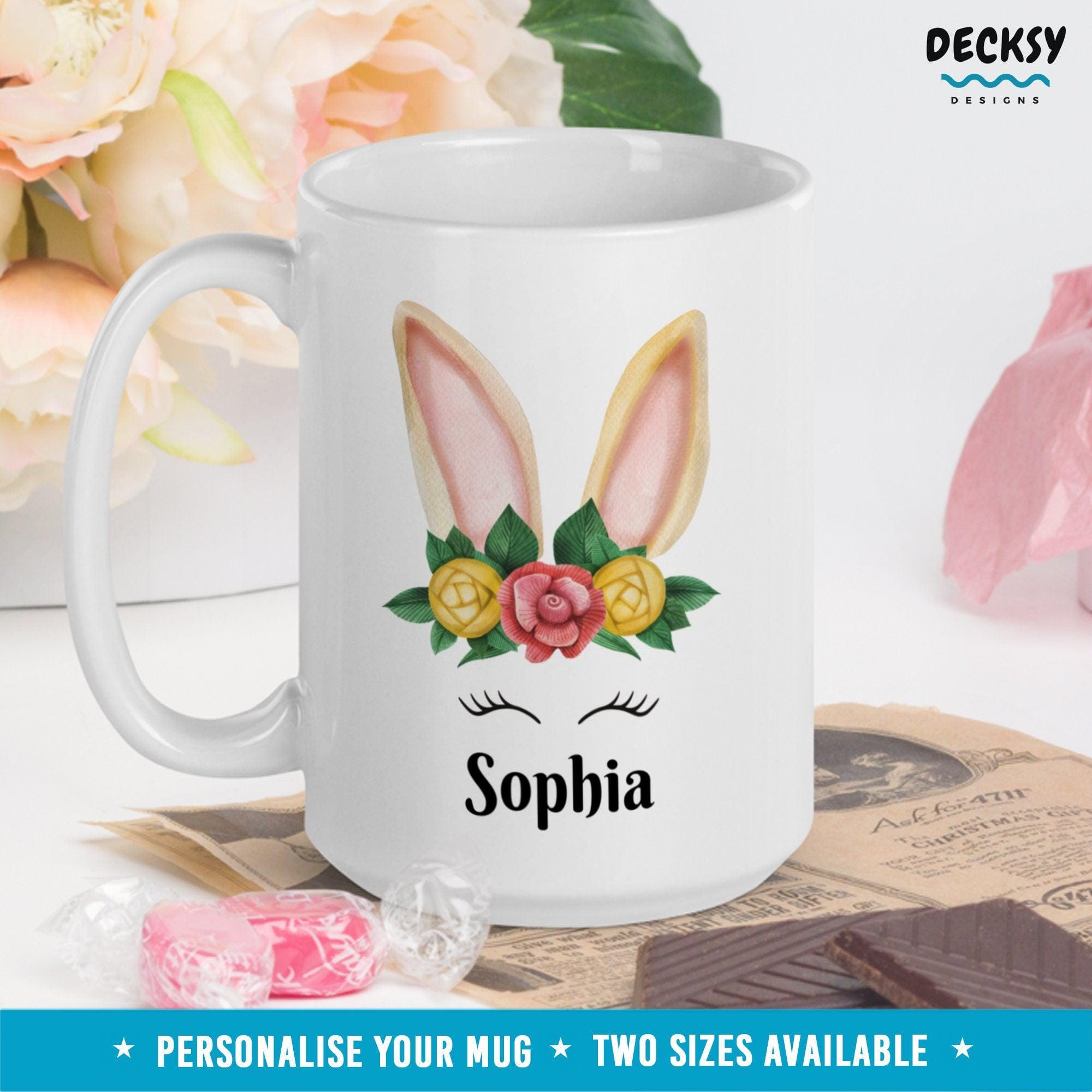 Custom Easter Name Mug Gift, Easter Bunny Mug-Home & Living:Kitchen & Dining:Drink & Barware:Drinkware:Mugs-DecksyDesigns-White Mug 11 oz-Font #1-DecksyDesigns