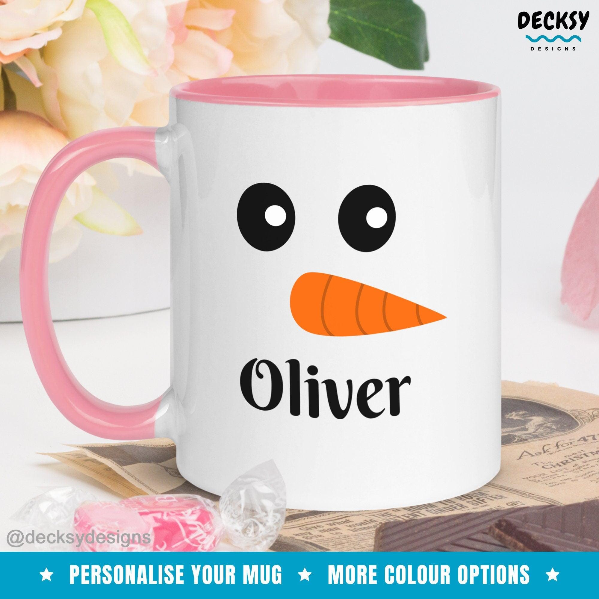 Custom Snowman Face Mug, Personalised Gift-Home & Living:Kitchen & Dining:Drink & Barware:Drinkware:Mugs-DecksyDesigns-White Mug 11 oz-Font #1-DecksyDesigns