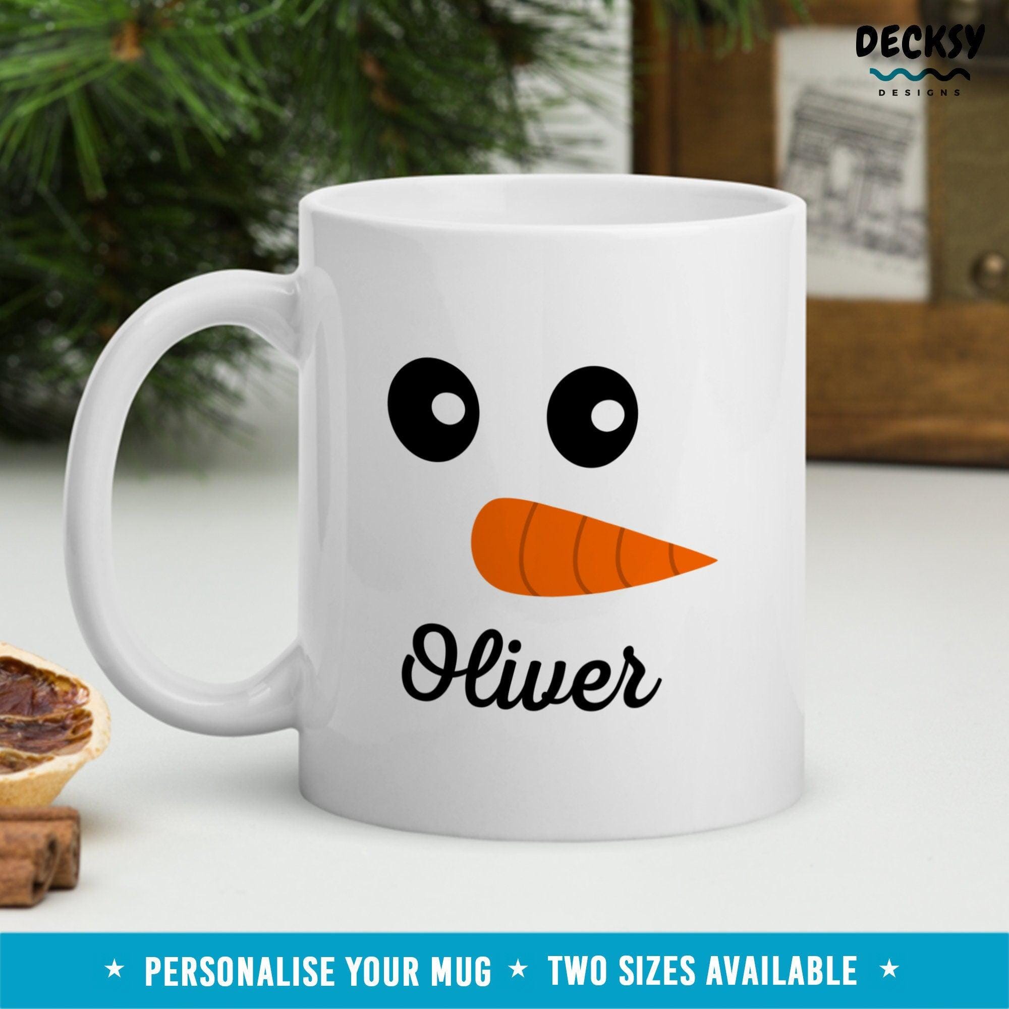 Custom Snowman Face Mug, Personalised Gift-Home & Living:Kitchen & Dining:Drink & Barware:Drinkware:Mugs-DecksyDesigns-White Mug 11 oz-Font #1-DecksyDesigns