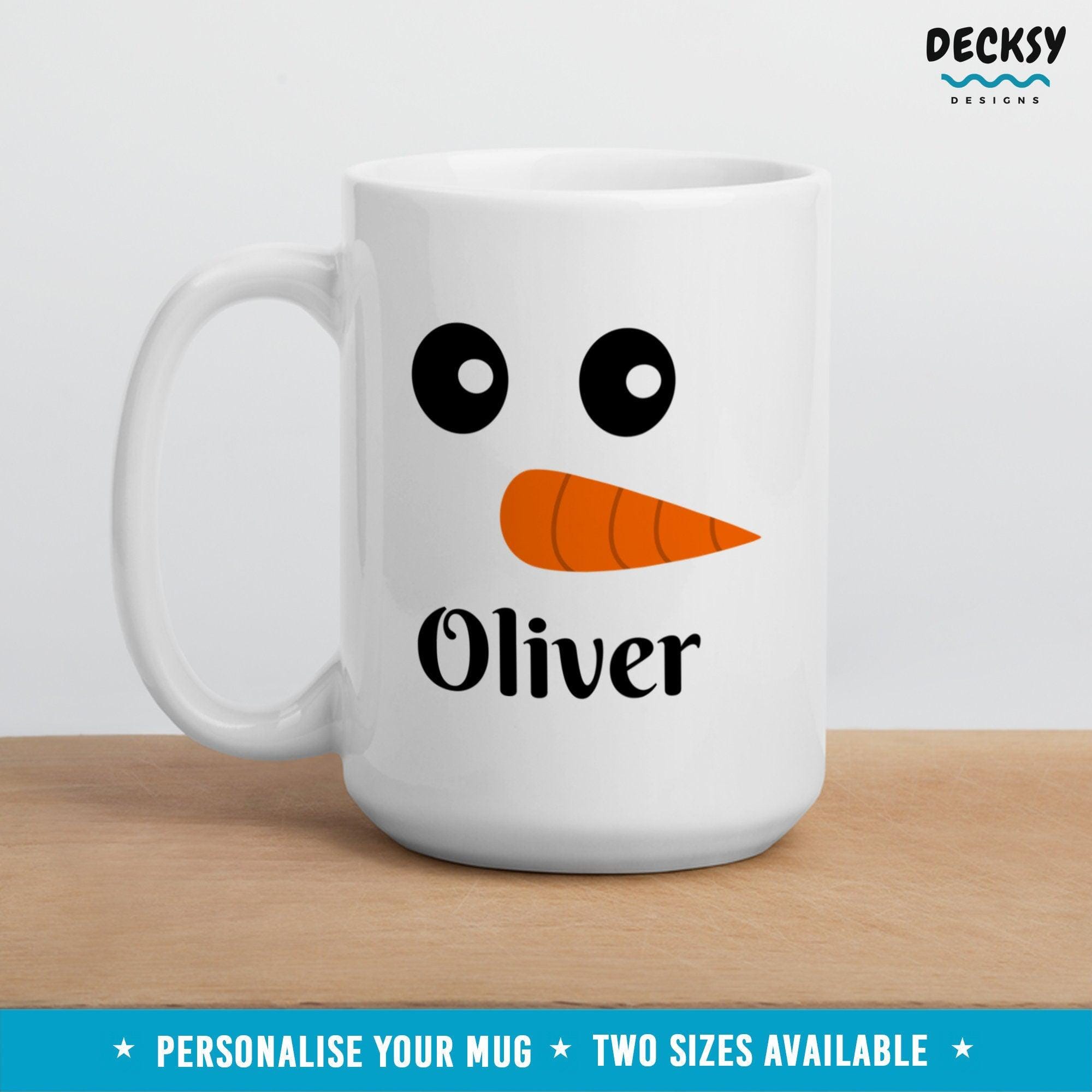 Custom Snowman Face Mug, Personalised Gift-Home & Living:Kitchen & Dining:Drink & Barware:Drinkware:Mugs-DecksyDesigns-White Mug 11 oz-Font #1-DecksyDesigns