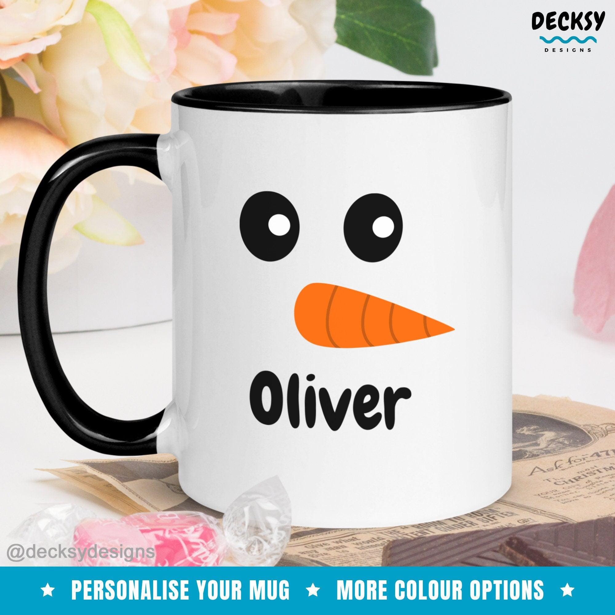 Custom Snowman Face Mug, Personalised Gift-Home & Living:Kitchen & Dining:Drink & Barware:Drinkware:Mugs-DecksyDesigns-White Mug 11 oz-Font #1-DecksyDesigns