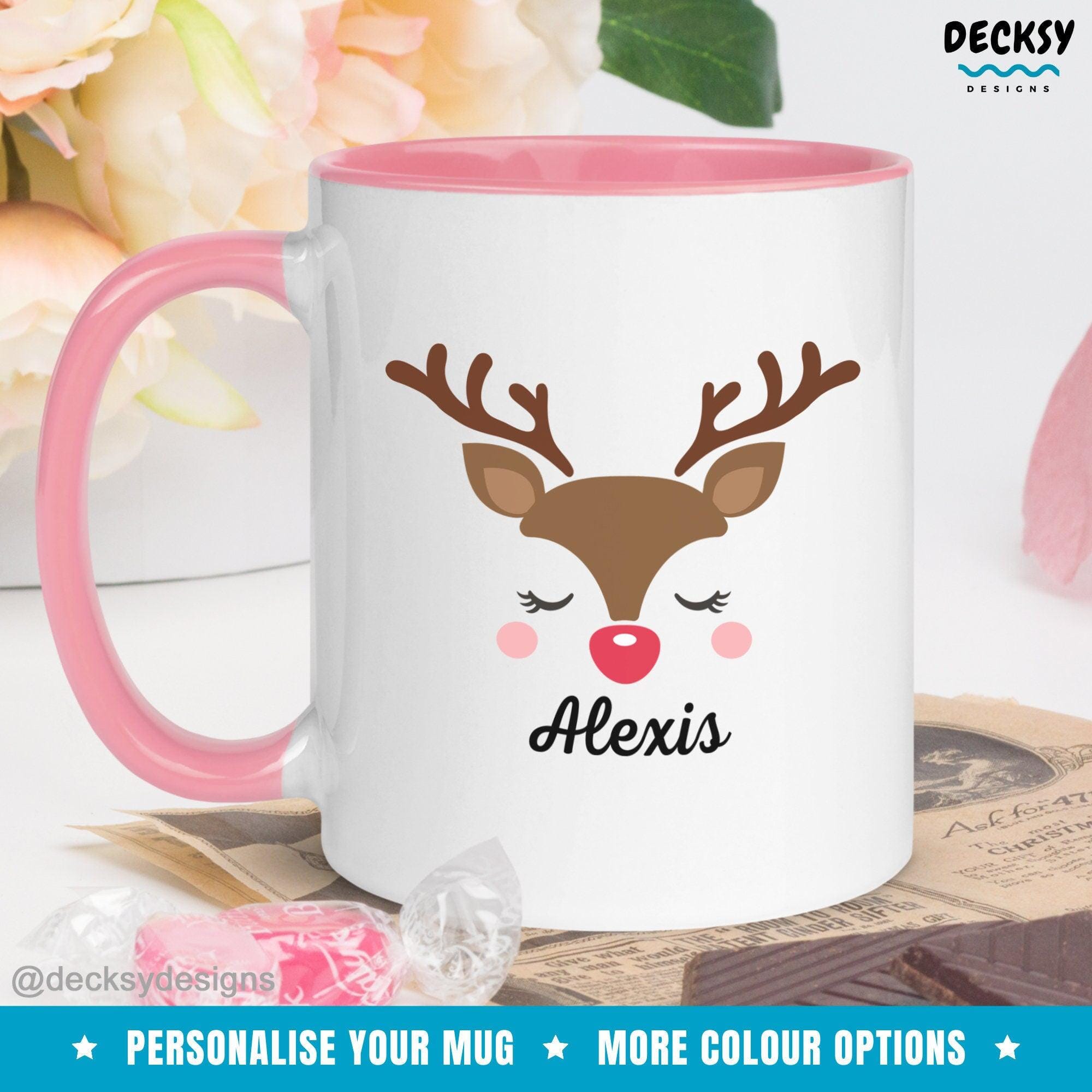 Cute Reindeer Mug, Custom Xmas Gift-Home & Living:Kitchen & Dining:Drink & Barware:Drinkware:Mugs-DecksyDesigns-White Mug 11 oz-Font #1-DecksyDesigns