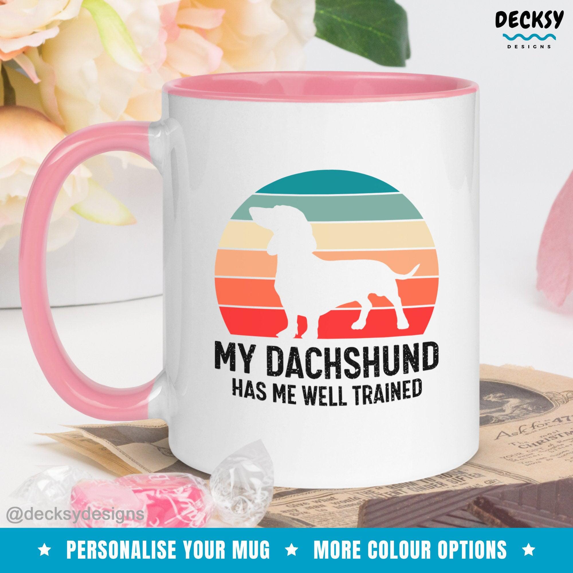 Dachshund Mug, Gift For Sausage Dog Owner-Home & Living:Kitchen & Dining:Drink & Barware:Drinkware:Mugs-DecksyDesigns-White Mug 11 oz-NO PERSONALISATION-DecksyDesigns