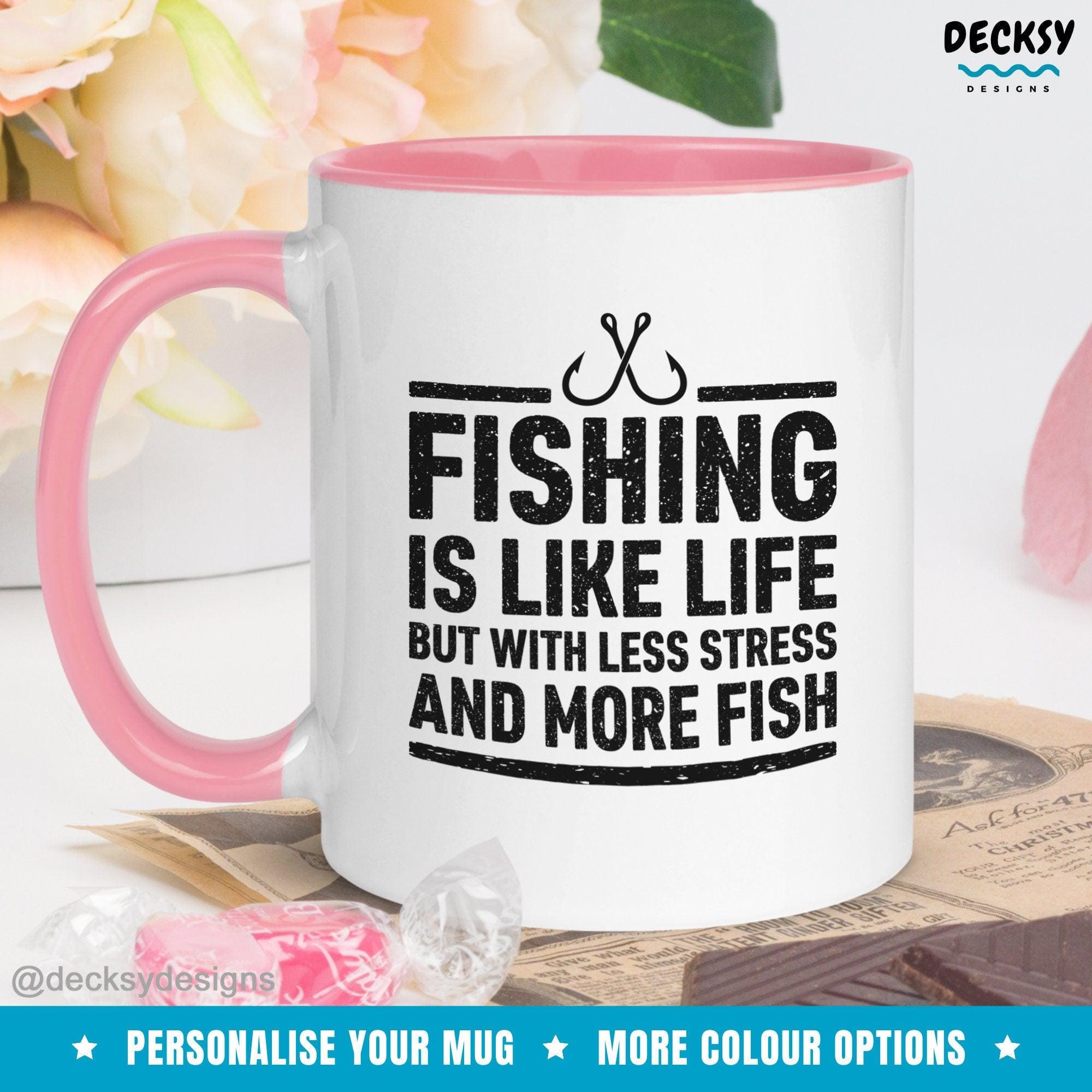 Fishing Coffee Mug, Fish Lover Gift-Home & Living:Kitchen & Dining:Drink & Barware:Drinkware:Mugs-DecksyDesigns-White Mug 11 oz-NO PERSONALISATION-DecksyDesigns