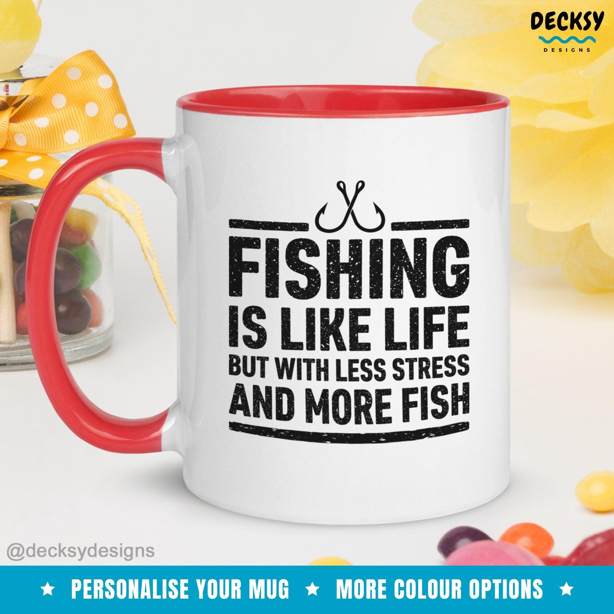 Fishing Coffee Mug, Fish Lover Gift-Home & Living:Kitchen & Dining:Drink & Barware:Drinkware:Mugs-DecksyDesigns-White Mug 11 oz-NO PERSONALISATION-DecksyDesigns