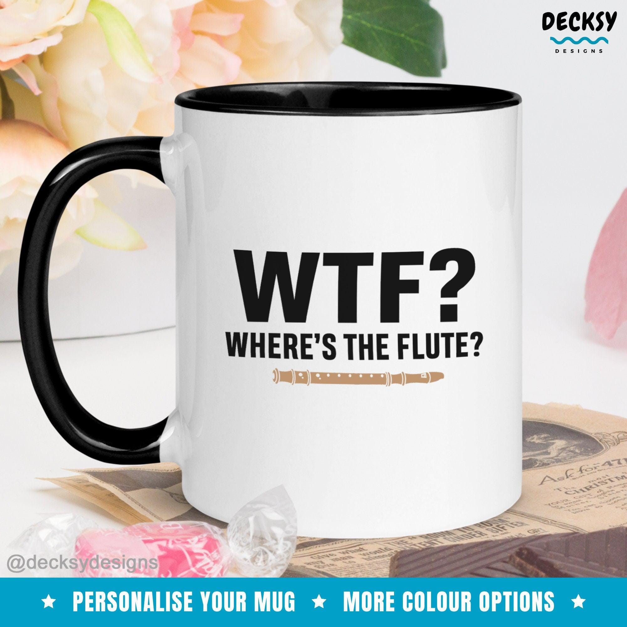 Flute Coffee Mug, Funny Gift for Flutist-Home & Living:Kitchen & Dining:Drink & Barware:Drinkware:Mugs-DecksyDesigns-White Mug 11 oz-NO PERSONALISATION-DecksyDesigns