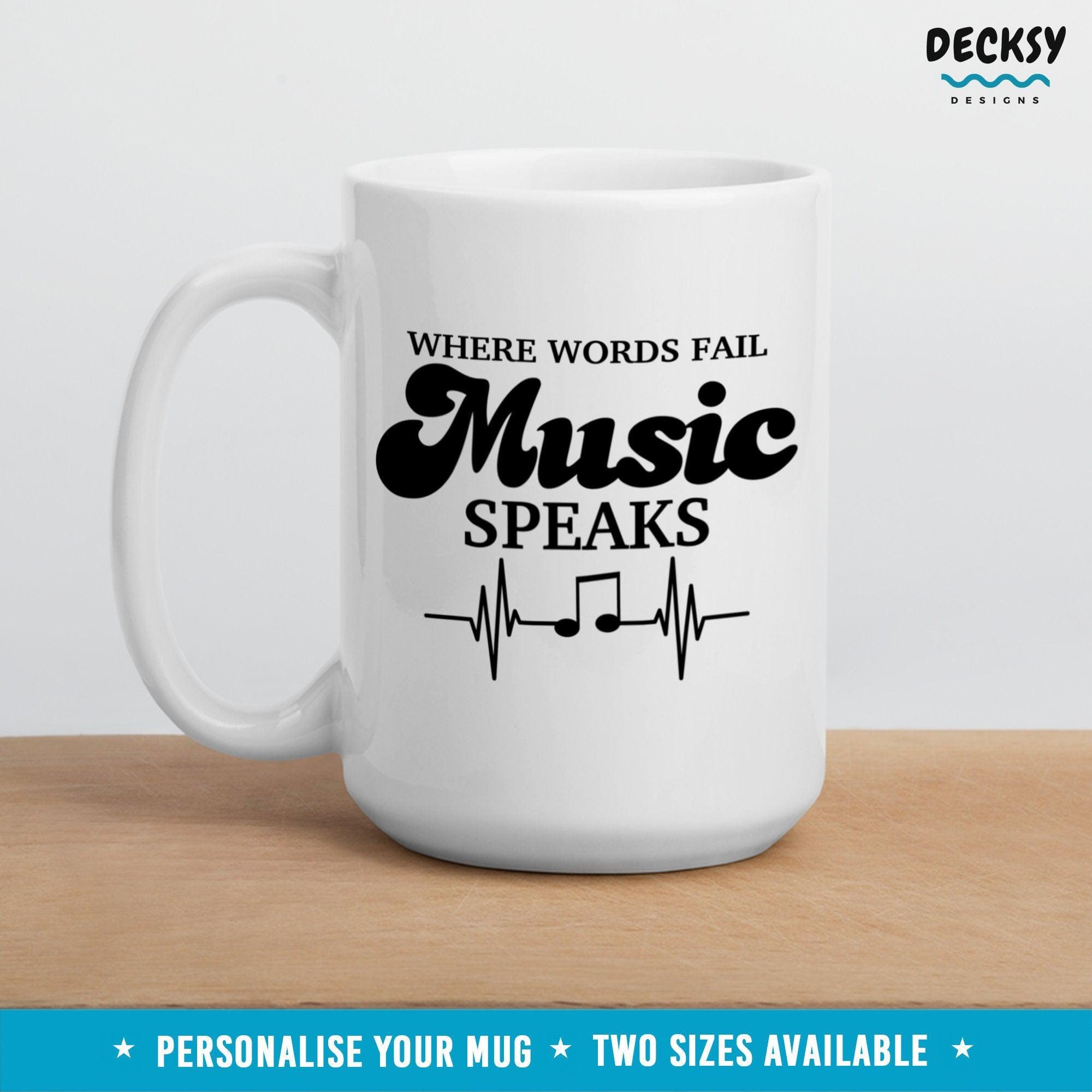 Music Mug, Custom Music Lover Gift-Home & Living:Kitchen & Dining:Drink & Barware:Drinkware:Mugs-DecksyDesigns-White Mug 11 oz-NO PERSONALISATION-DecksyDesigns