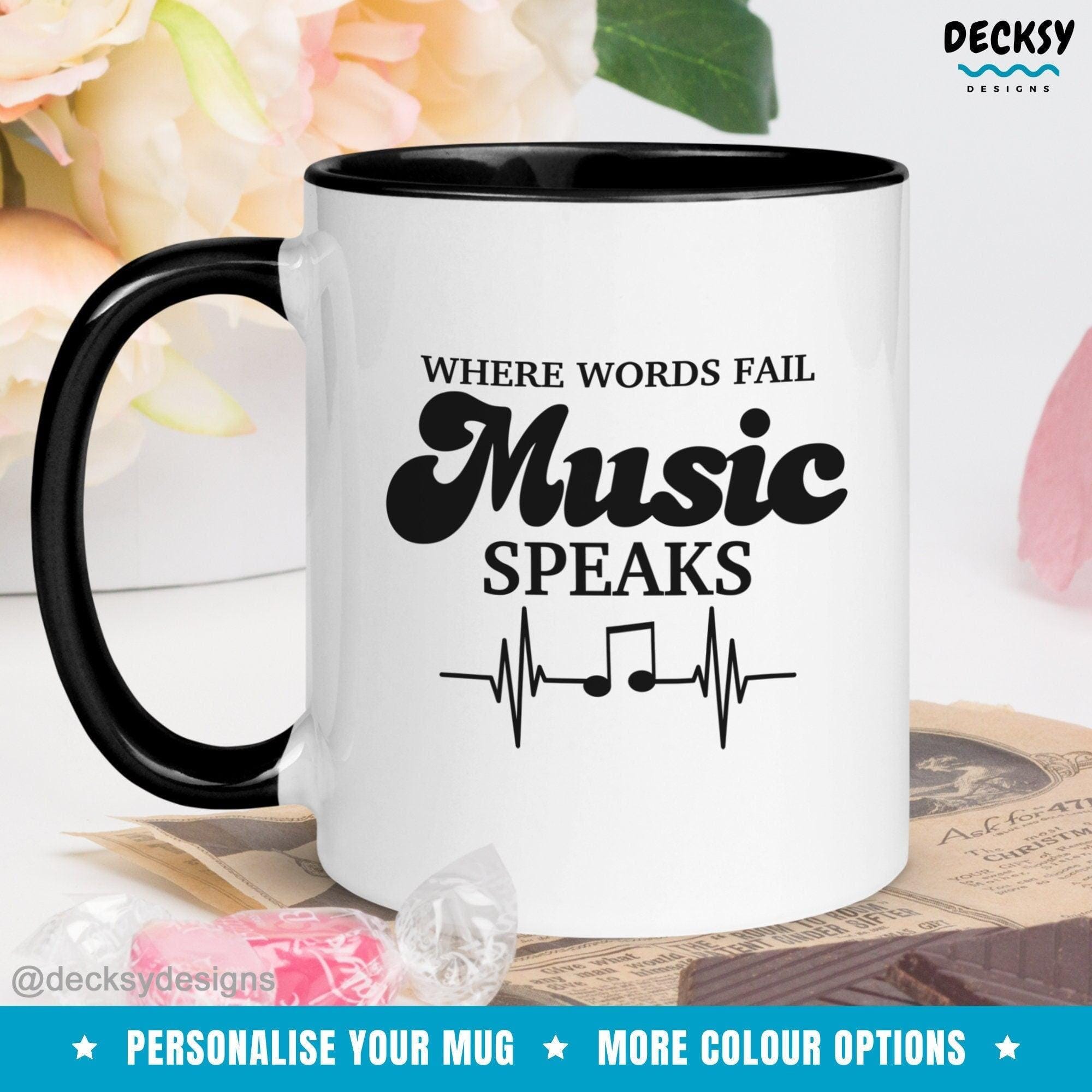 Music Mug, Custom Music Lover Gift-Home & Living:Kitchen & Dining:Drink & Barware:Drinkware:Mugs-DecksyDesigns-White Mug 11 oz-NO PERSONALISATION-DecksyDesigns