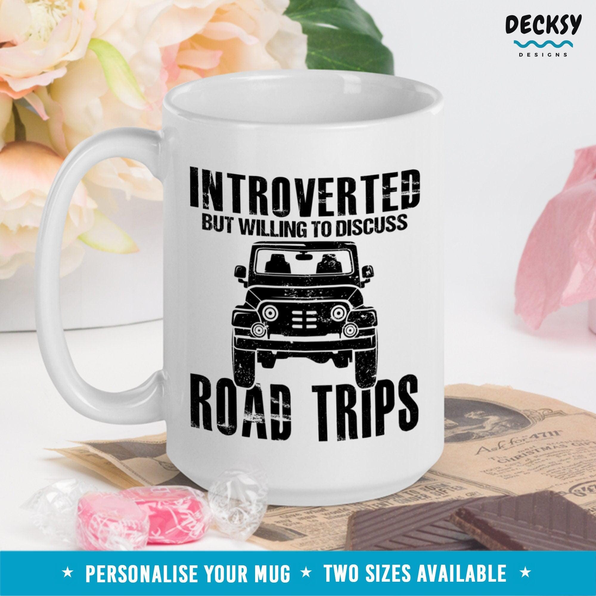 Road Trip Lover Mug, Funny Introvert Coffee Gift-Home & Living:Kitchen & Dining:Drink & Barware:Drinkware:Mugs-DecksyDesigns-11 Oz-NO PERSONALISATION-DecksyDesigns