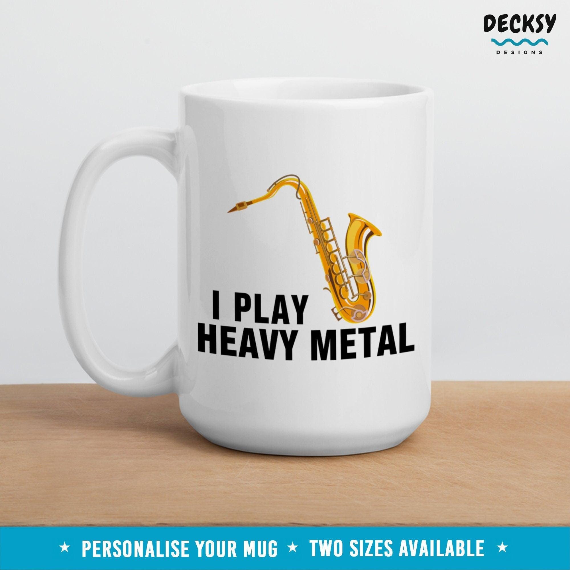 Saxophone Player Mug, Gift For Sax Player-Home & Living:Kitchen & Dining:Drink & Barware:Drinkware:Mugs-DecksyDesigns-White Mug 11 oz-NO PERSONALISATION-DecksyDesigns